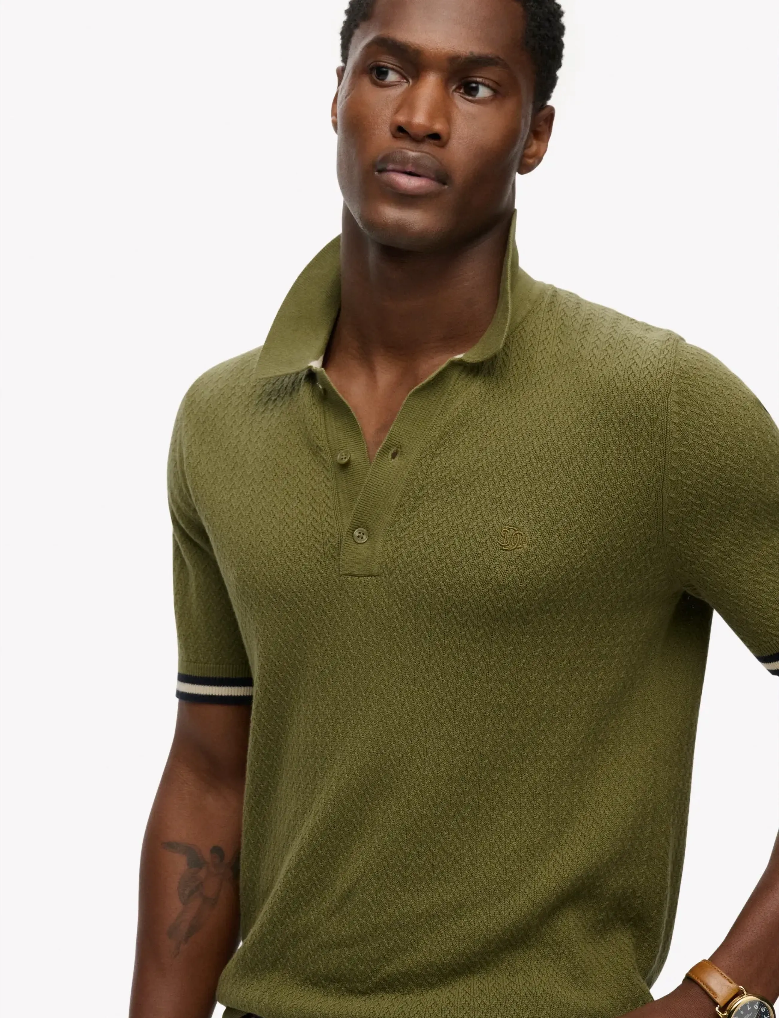 Superdry - KNITTED TEXTURE S/S POLO - short-sleeved polos - classic olive - 3