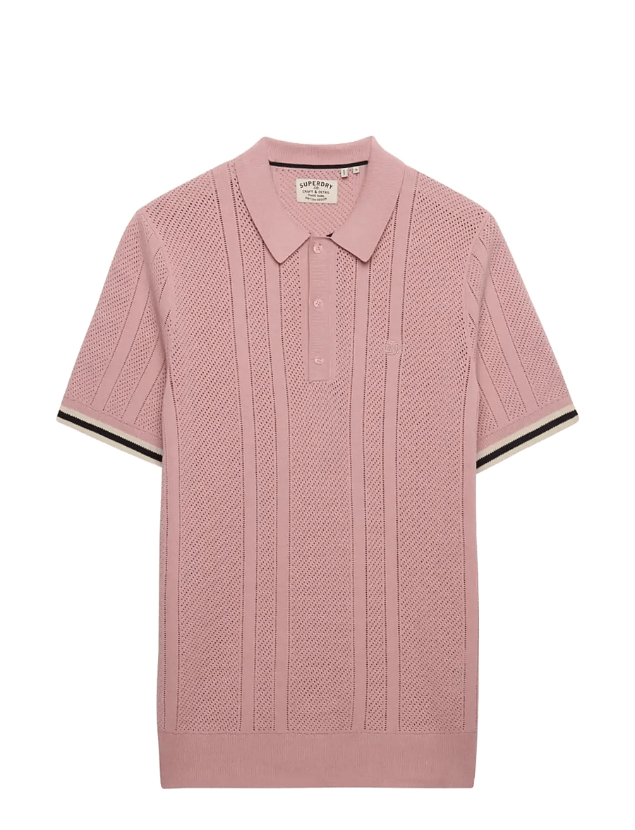 Superdry - KNITTED TEXTURE S/S POLO - kortärmade pikéer - grey pink - 1
