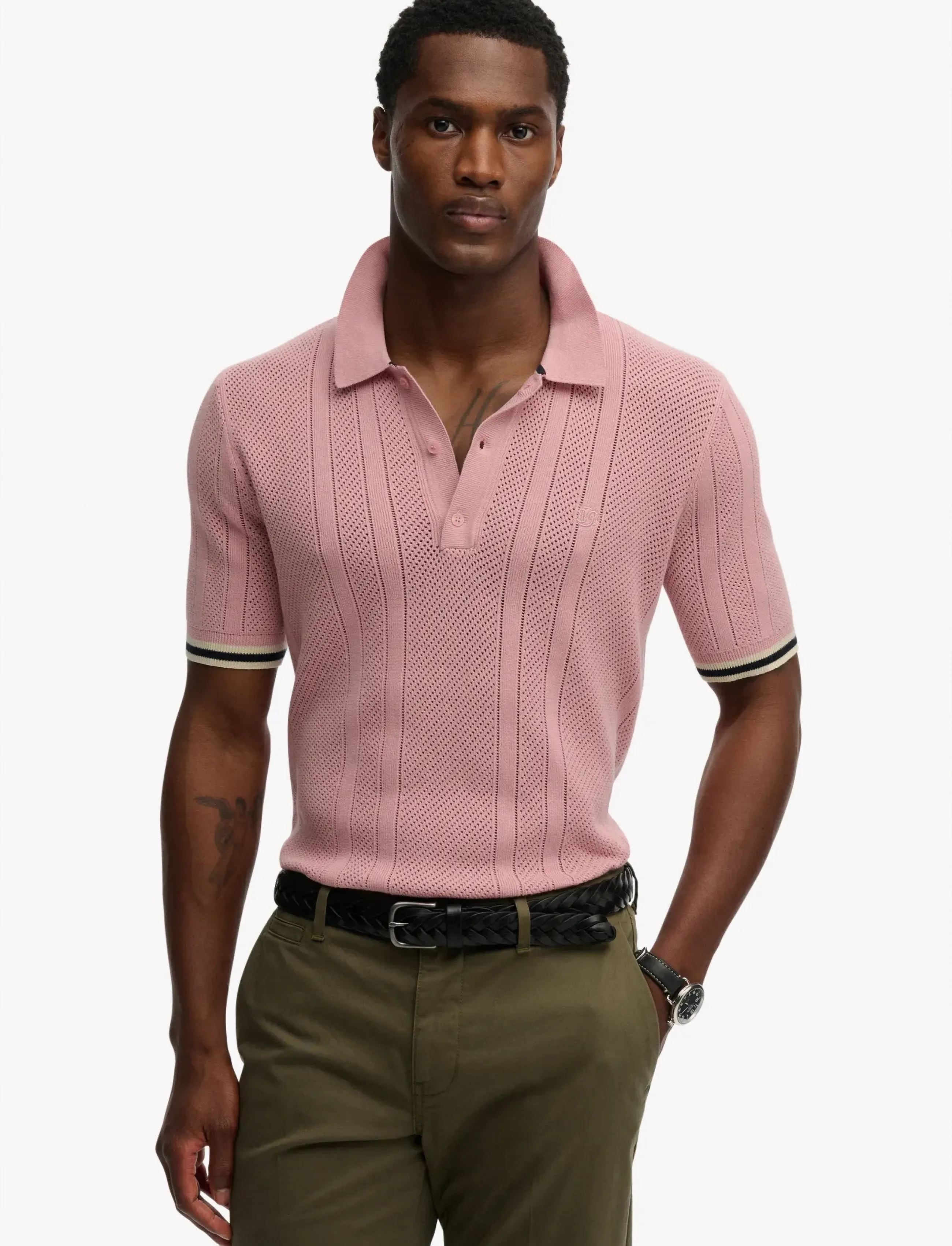 Superdry KNITTED TEXTURE S/S POLO - Pakkumised - GREY PINK / pink/rose