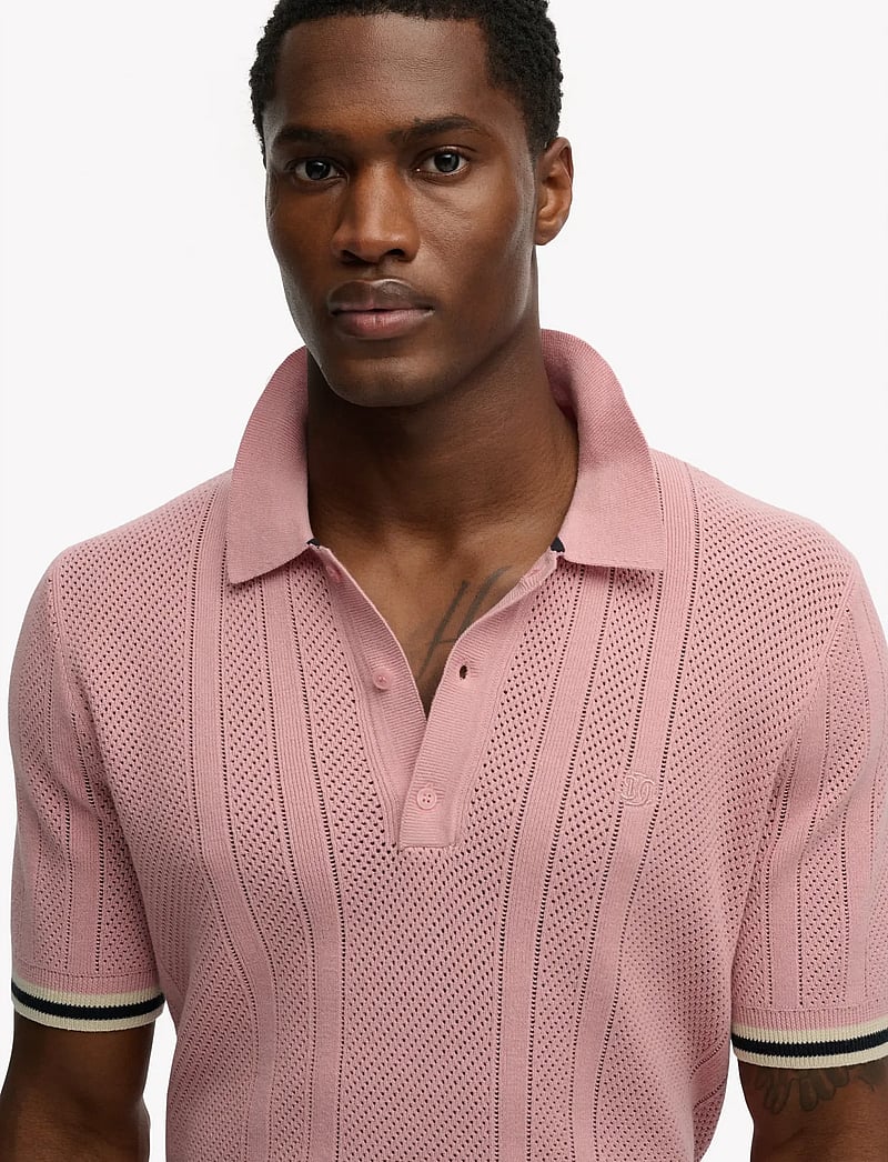 Superdry - KNITTED TEXTURE S/S POLO - kortærmede poloer - grey pink - 2