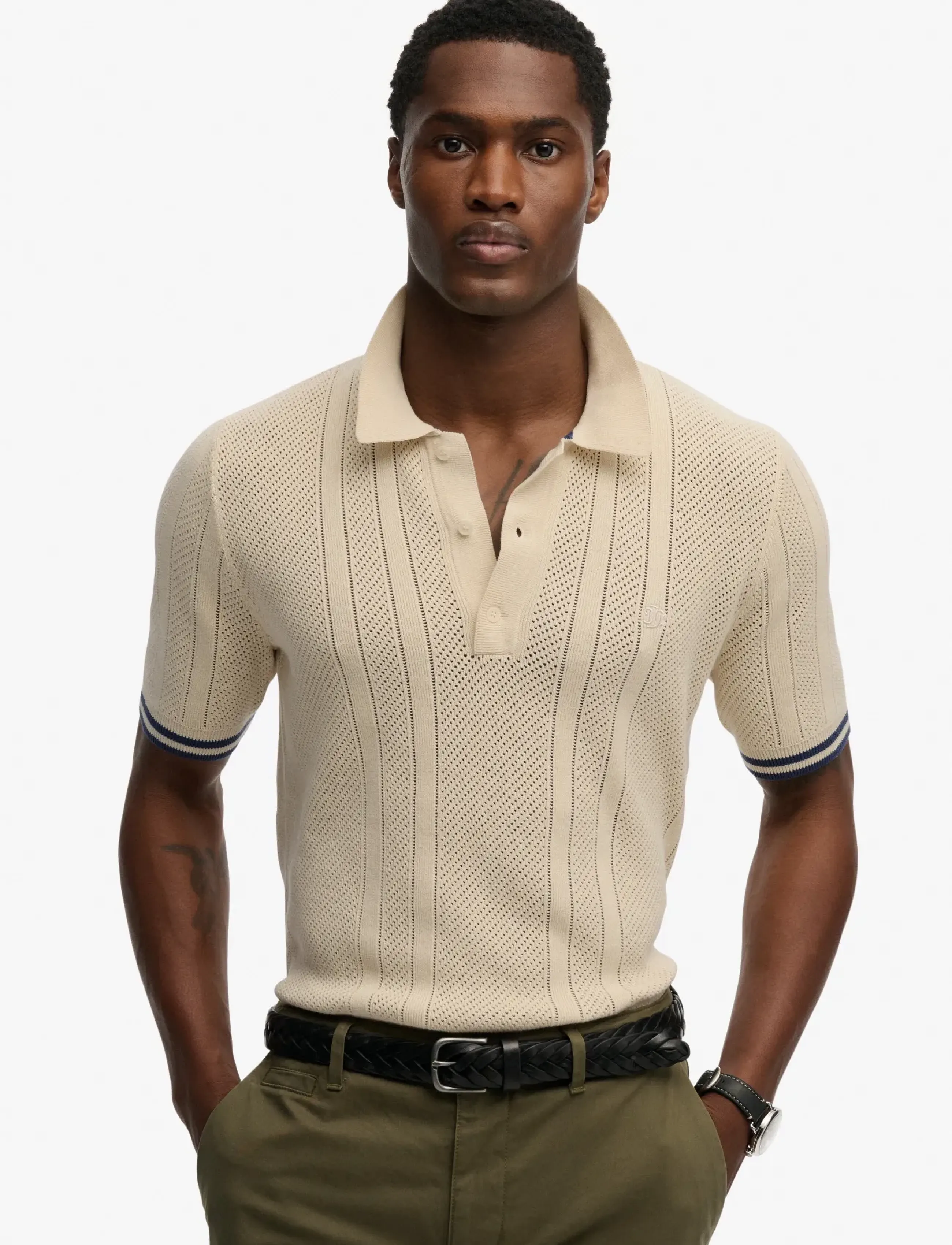 Superdry KNITTED TEXTURE S/S POLO - Uus - OATMEAL BEIGE / beige