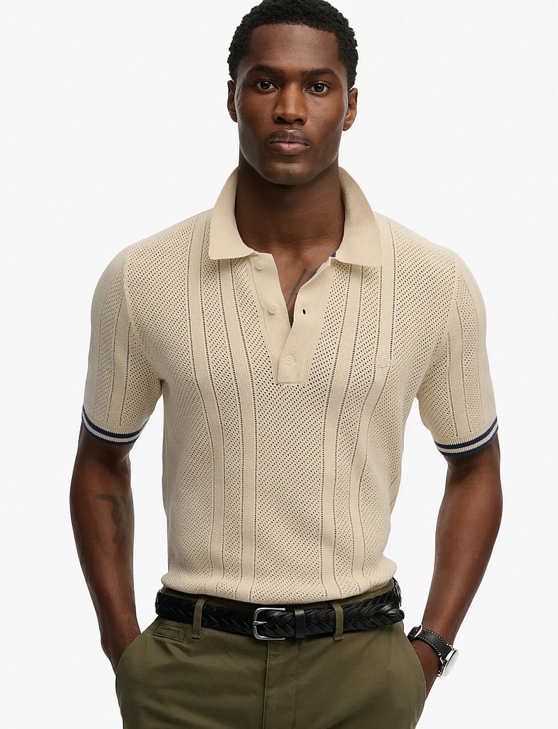 Superdry - KNITTED TEXTURE S/S POLO - kurzärmelig - oatmeal beige - 0