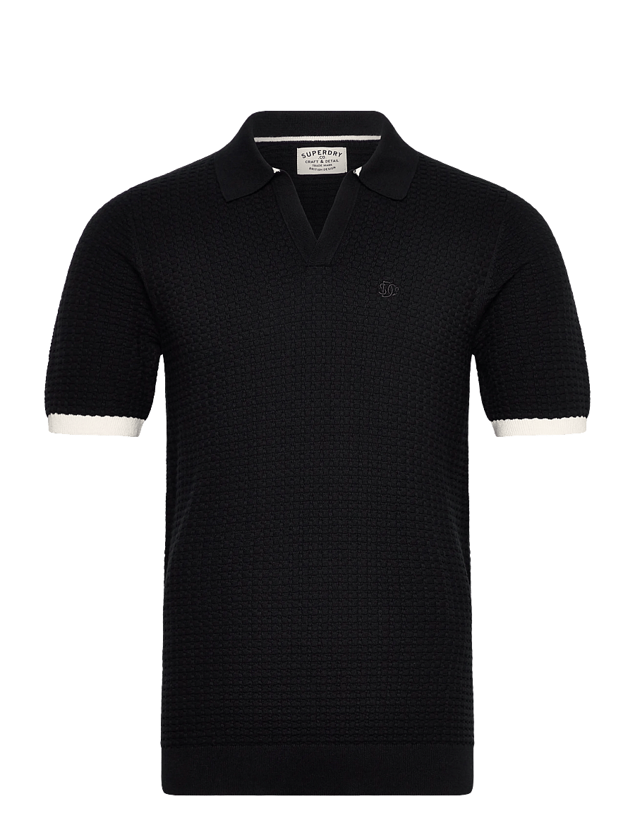 Superdry - JOHNNY COLLAR KNITTED POLO - stickade pikéer - black - 1