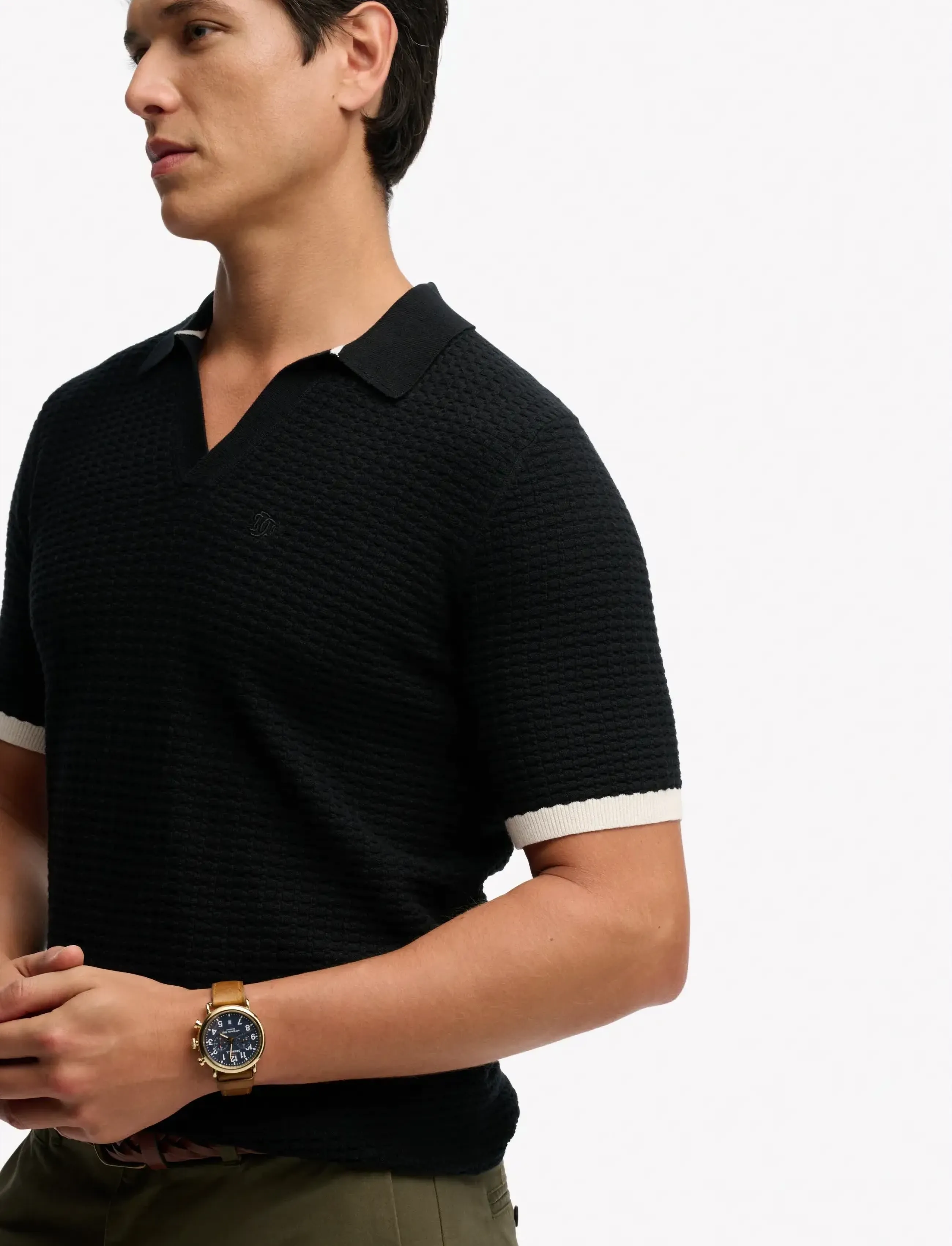 Superdry - JOHNNY COLLAR KNITTED POLO - knitted polos - black - 4