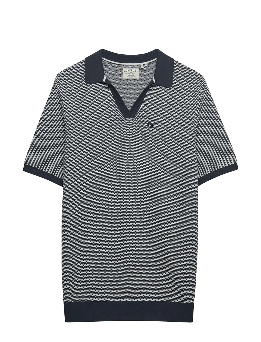 Superdry - JOHNNY COLLAR KNITTED POLO - stickade pikéer - stormy navy jacquard - 1
