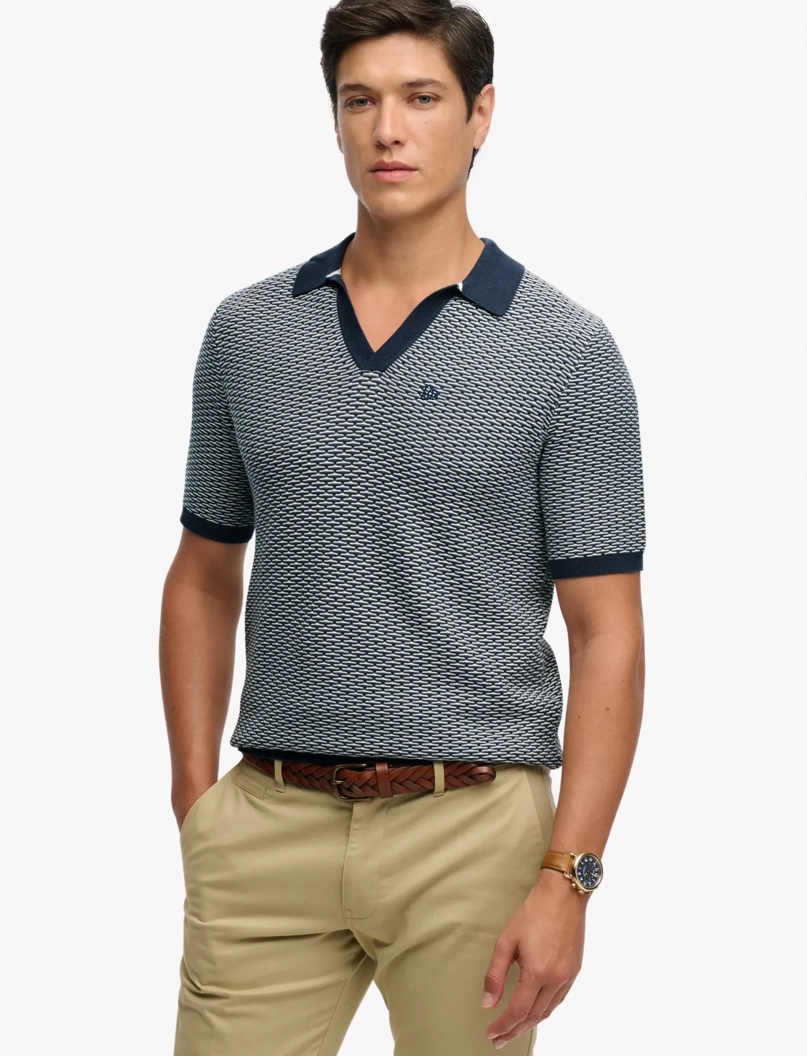 Superdry Johnny Collar Knitted Polo, Mænd, Strikket Johnny Krave Polo T-shirt, Navy, Str: XXXL