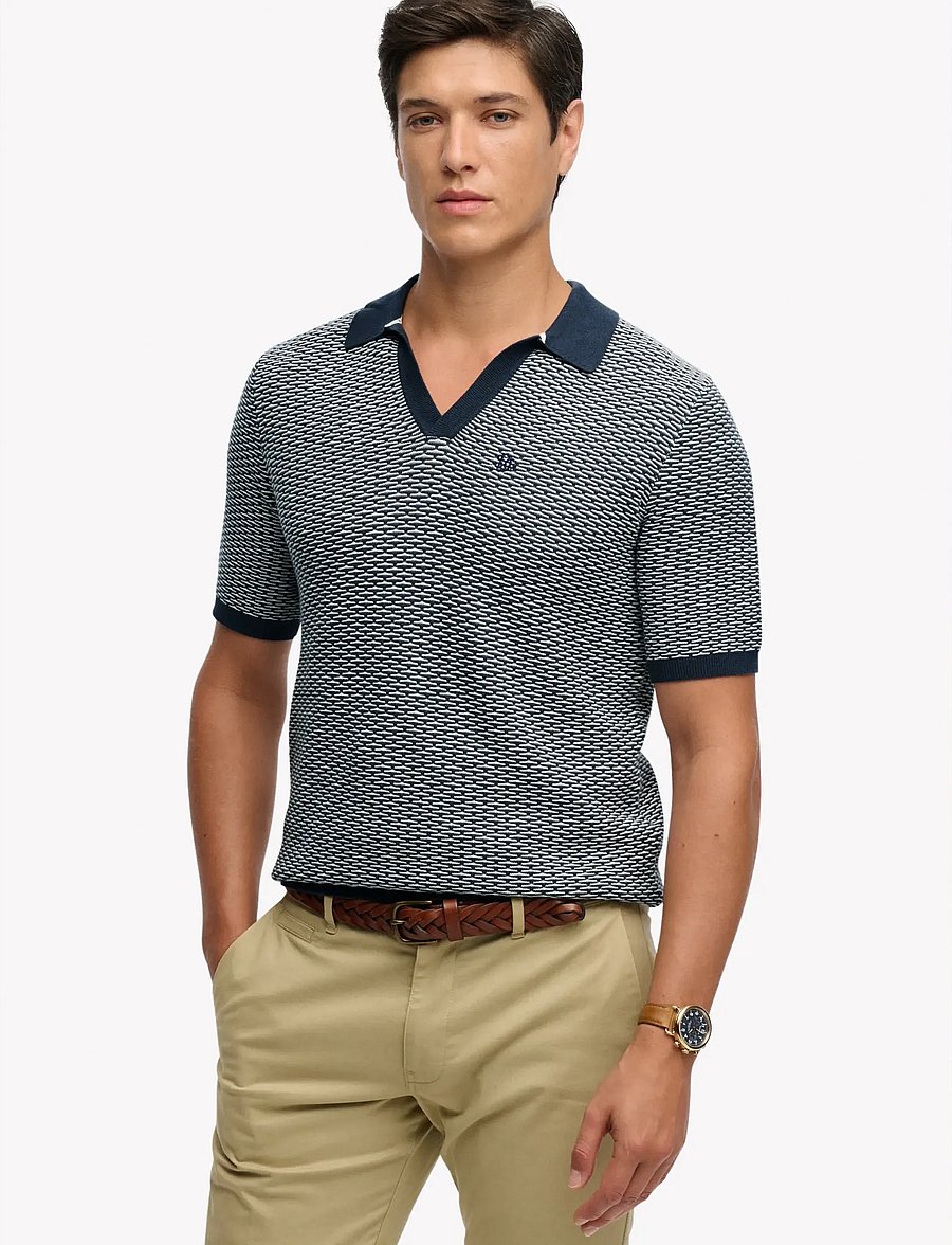 Superdry - JOHNNY COLLAR KNITTED POLO - stickade pikéer - stormy navy jacquard - 0