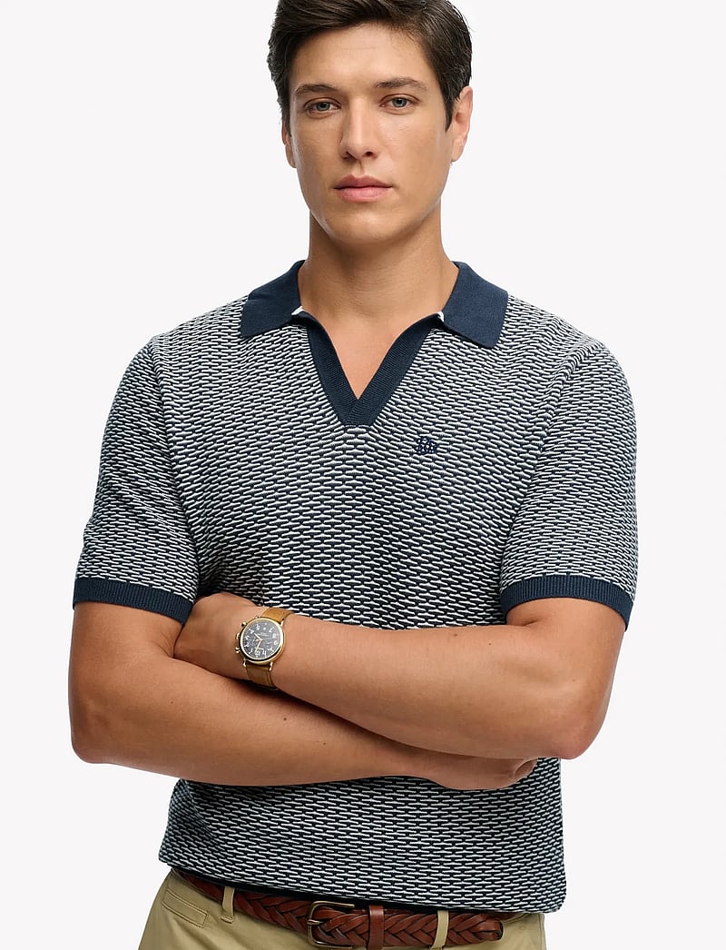 Superdry - JOHNNY COLLAR KNITTED POLO - gestrickte polohemden - stormy navy jacquard - 2