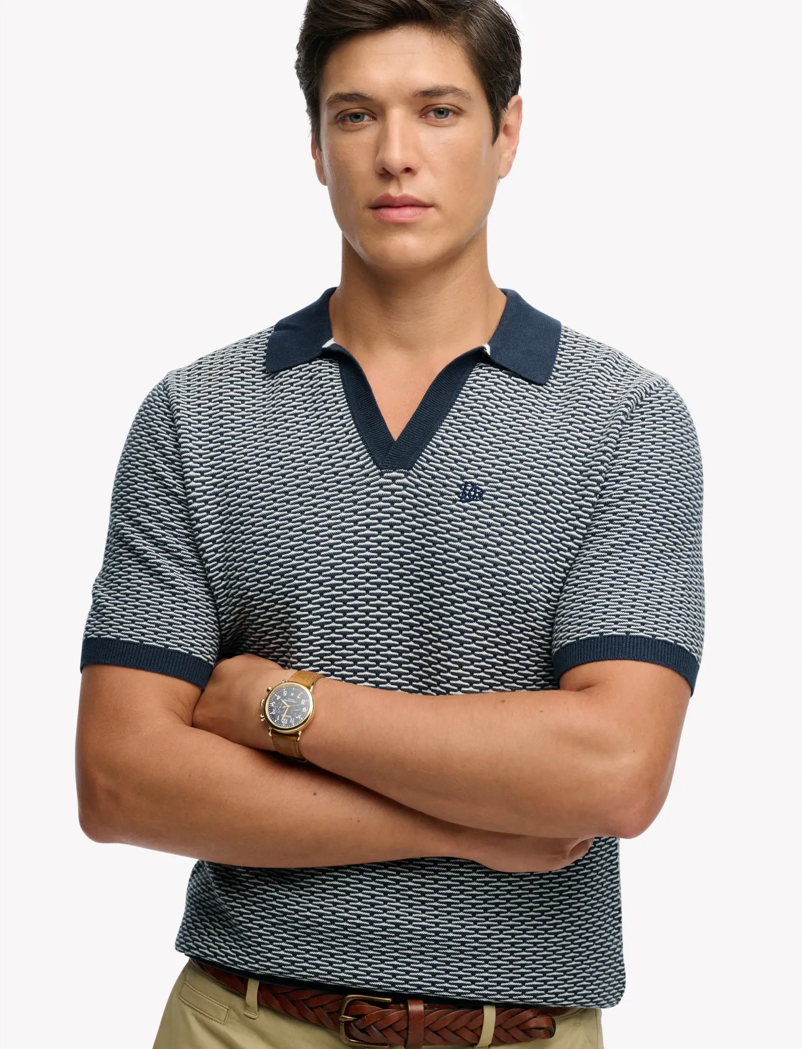 Superdry - JOHNNY COLLAR KNITTED POLO - kortærmede poloer - stormy navy jacquard - 2