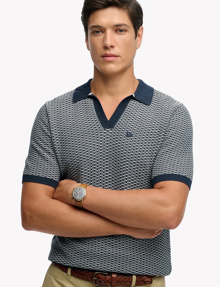 Superdry - JOHNNY COLLAR KNITTED POLO - stickade pikéer - stormy navy jacquard - 2