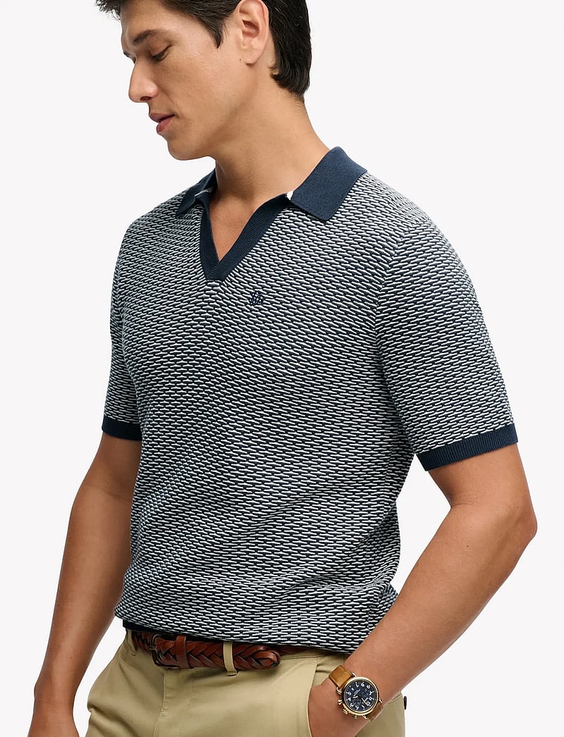 Superdry - JOHNNY COLLAR KNITTED POLO - gestrickte polohemden - stormy navy jacquard - 3