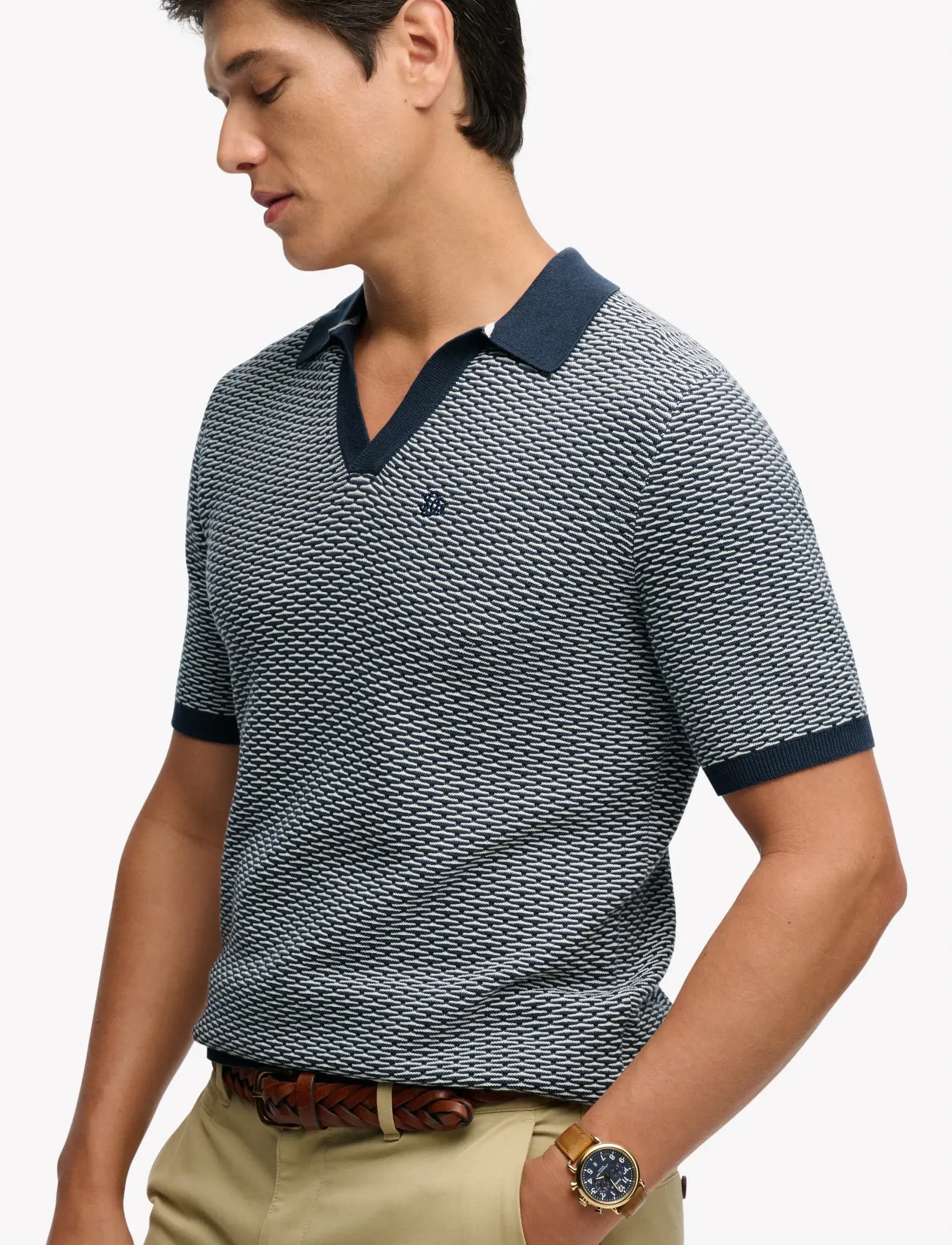 Superdry - JOHNNY COLLAR KNITTED POLO - kortærmede poloer - stormy navy jacquard - 3