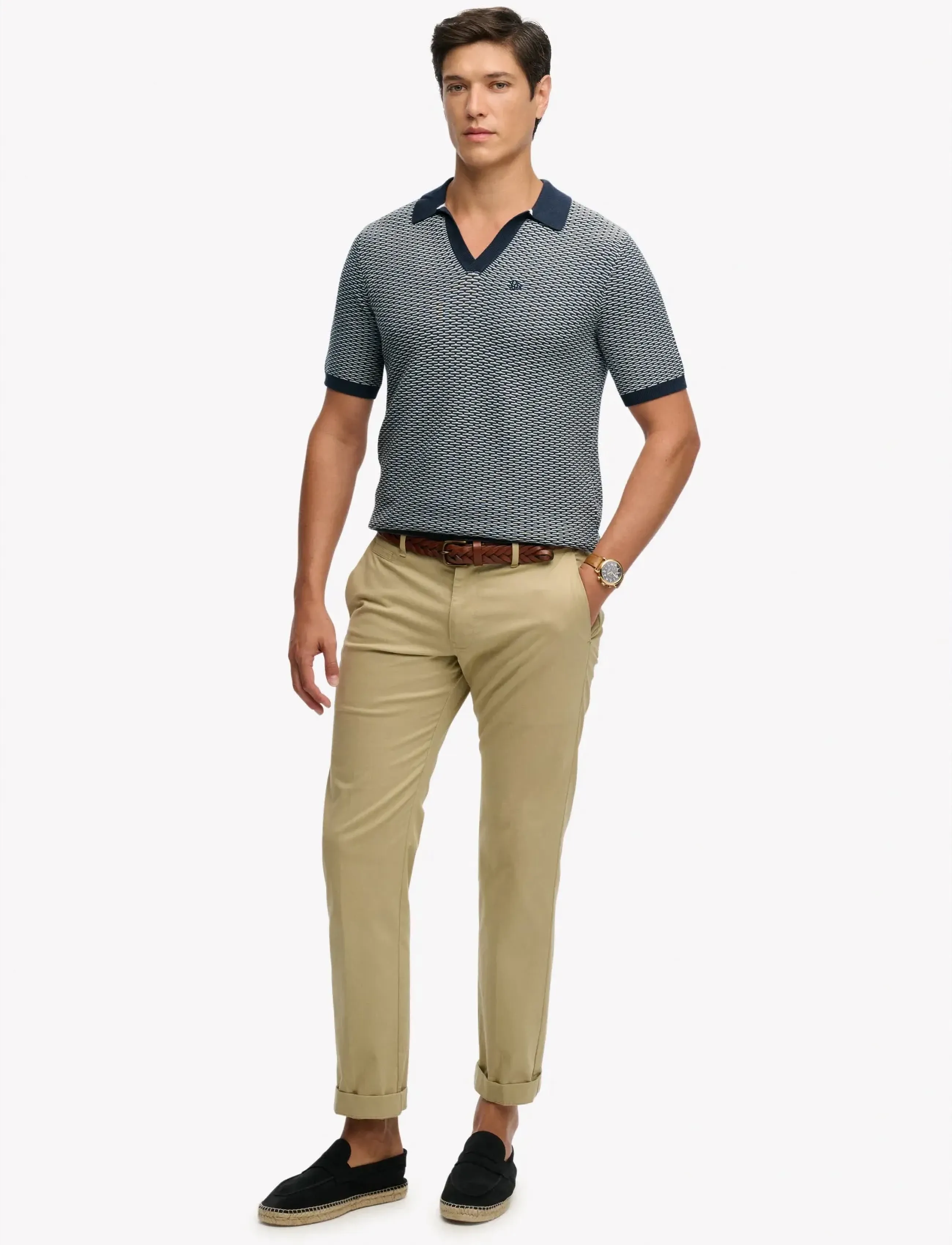Superdry - JOHNNY COLLAR KNITTED POLO - kortærmede poloer - stormy navy jacquard - 4