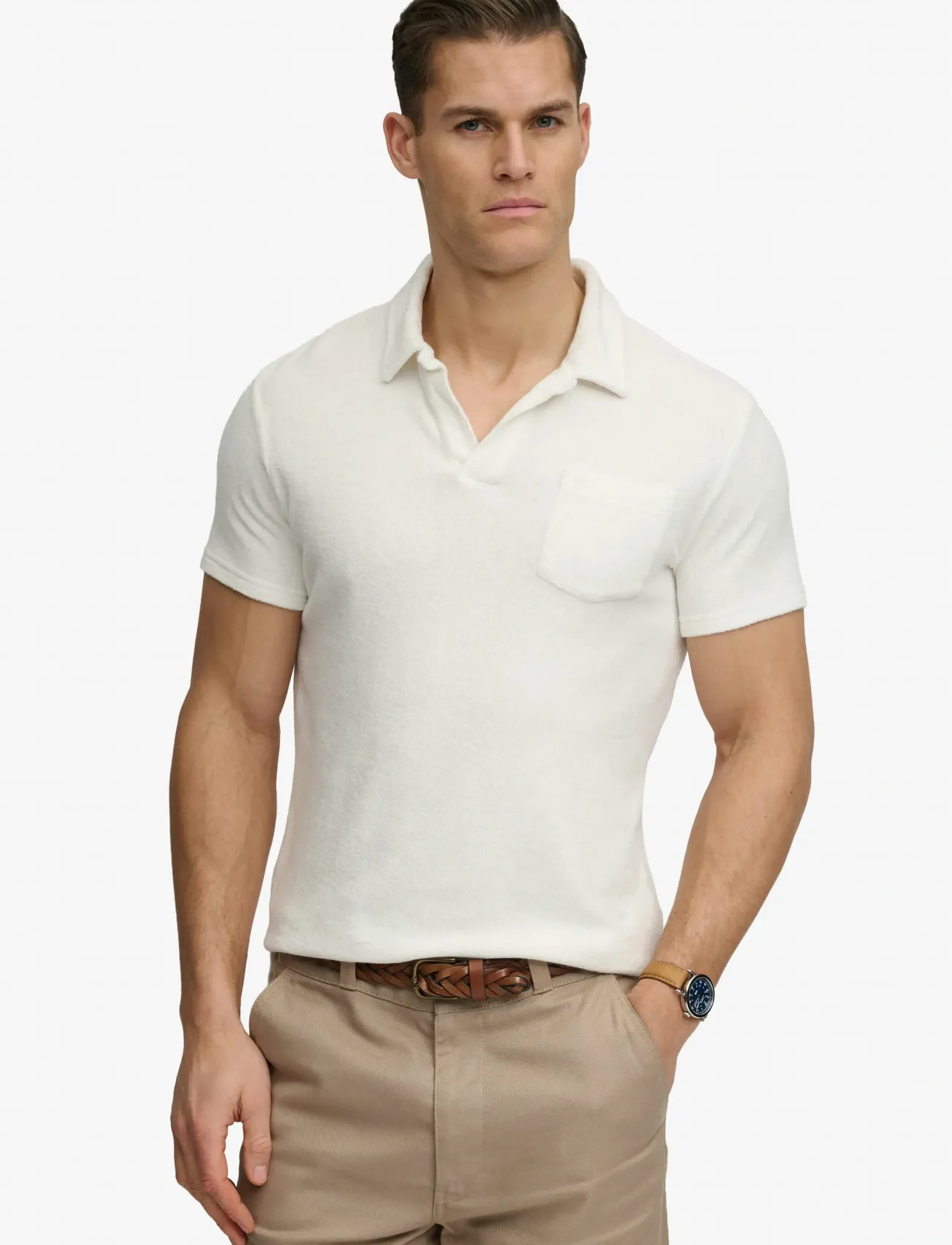 Superdry Towelling Polo, XXL, Polos, Creme - Short-sleeved, Männerswear