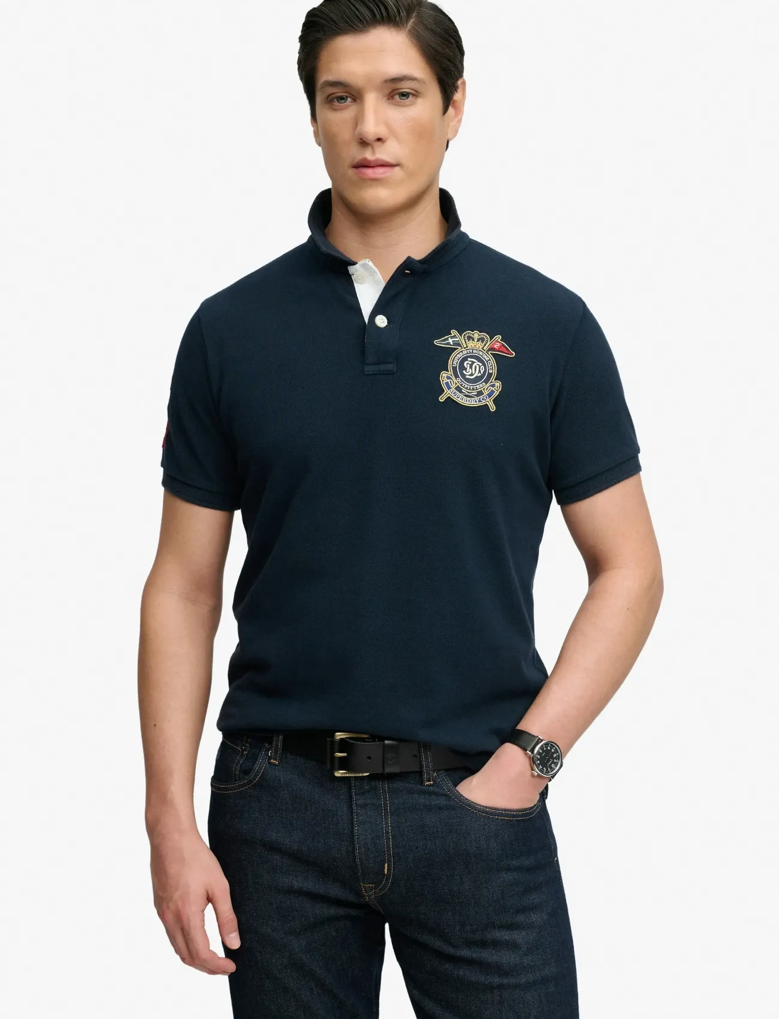 Superdry Crest Polo, XL, Polos, Marineblau - Short-sleeved, Männerswear