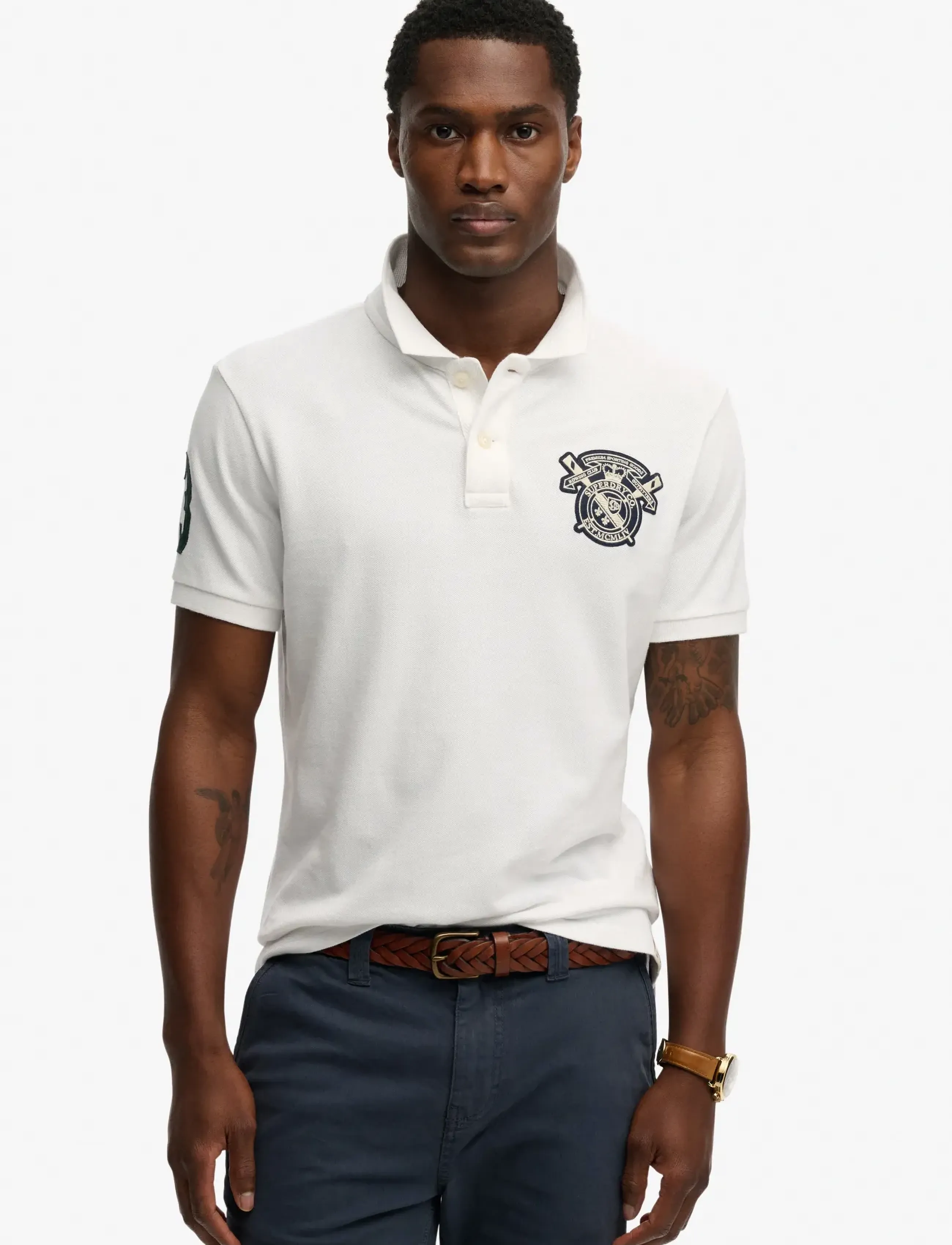 Superdry Crest Polo, XL, Polos, Weiß - Short-sleeved, Männerswear