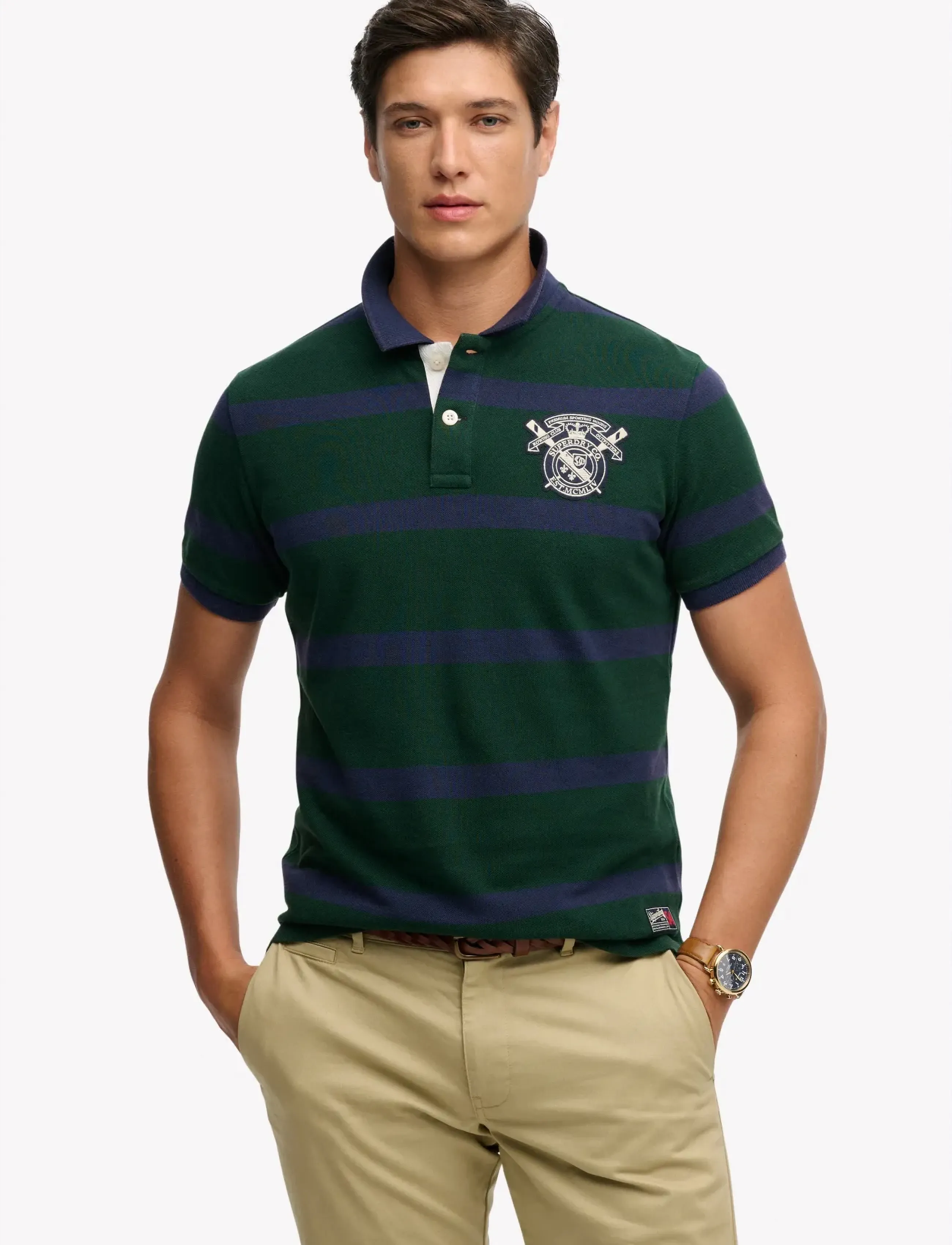 Superdry CREST STRIPE POLO - Kleidung - GREEN/NAVY STRIPE / green