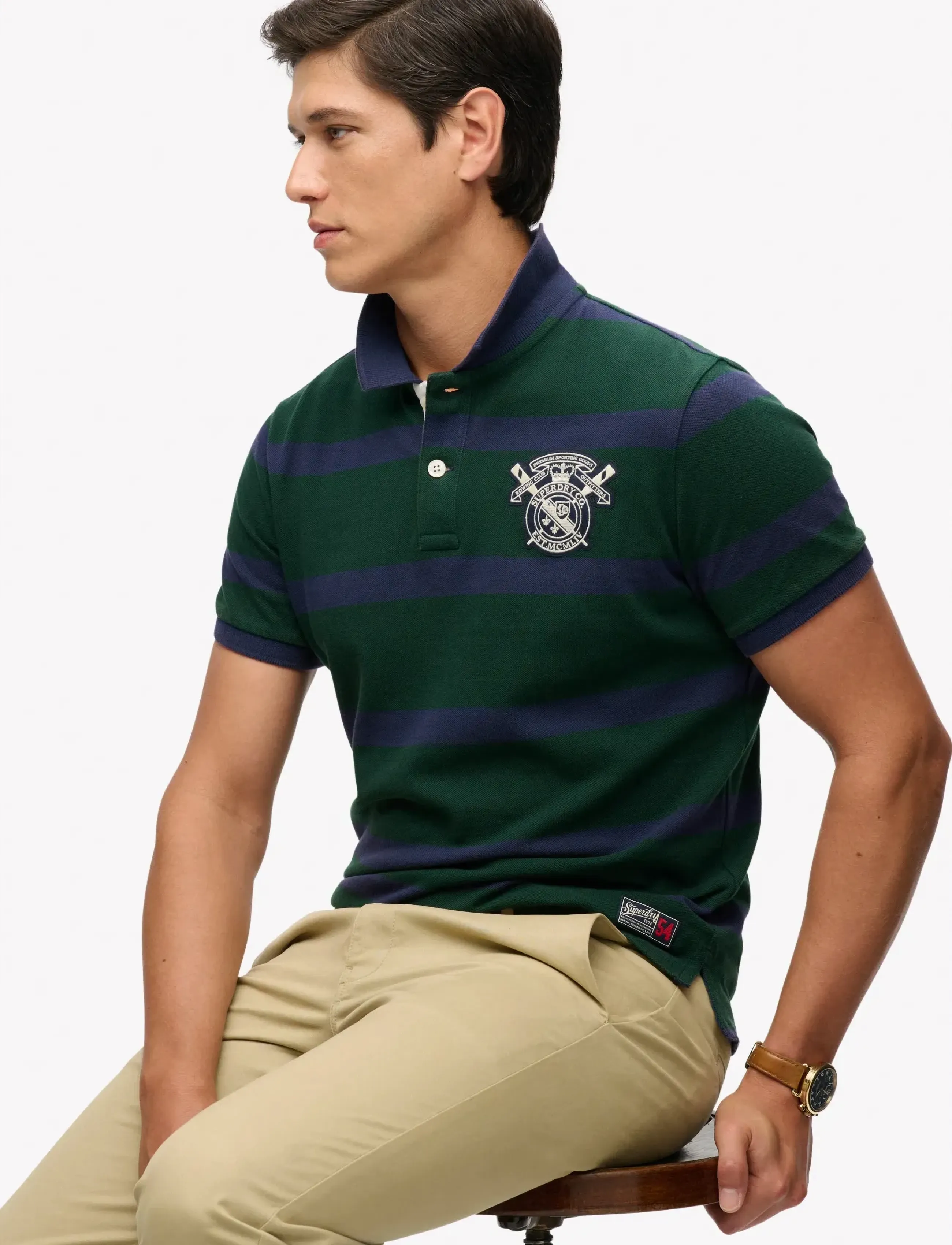 Superdry - CREST STRIPE POLO - short-sleeved polos - green/navy stripe - 3