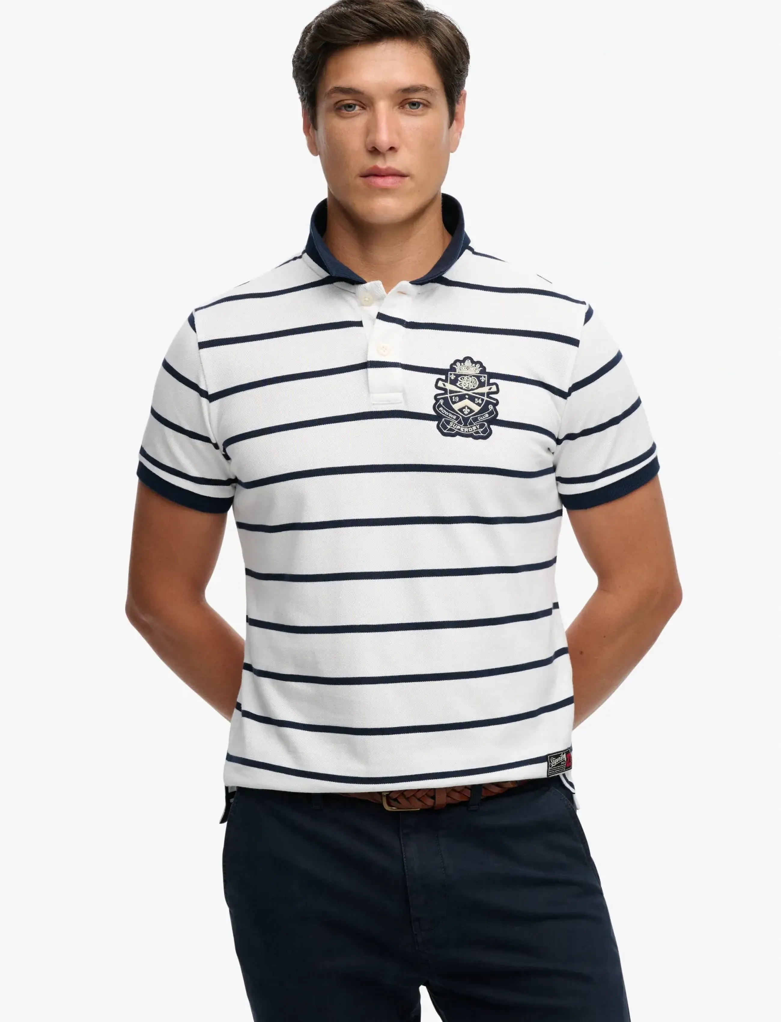 Superdry CREST STRIPE POLO - Poloshirts - OPTIC/NAVY STRIPE / white