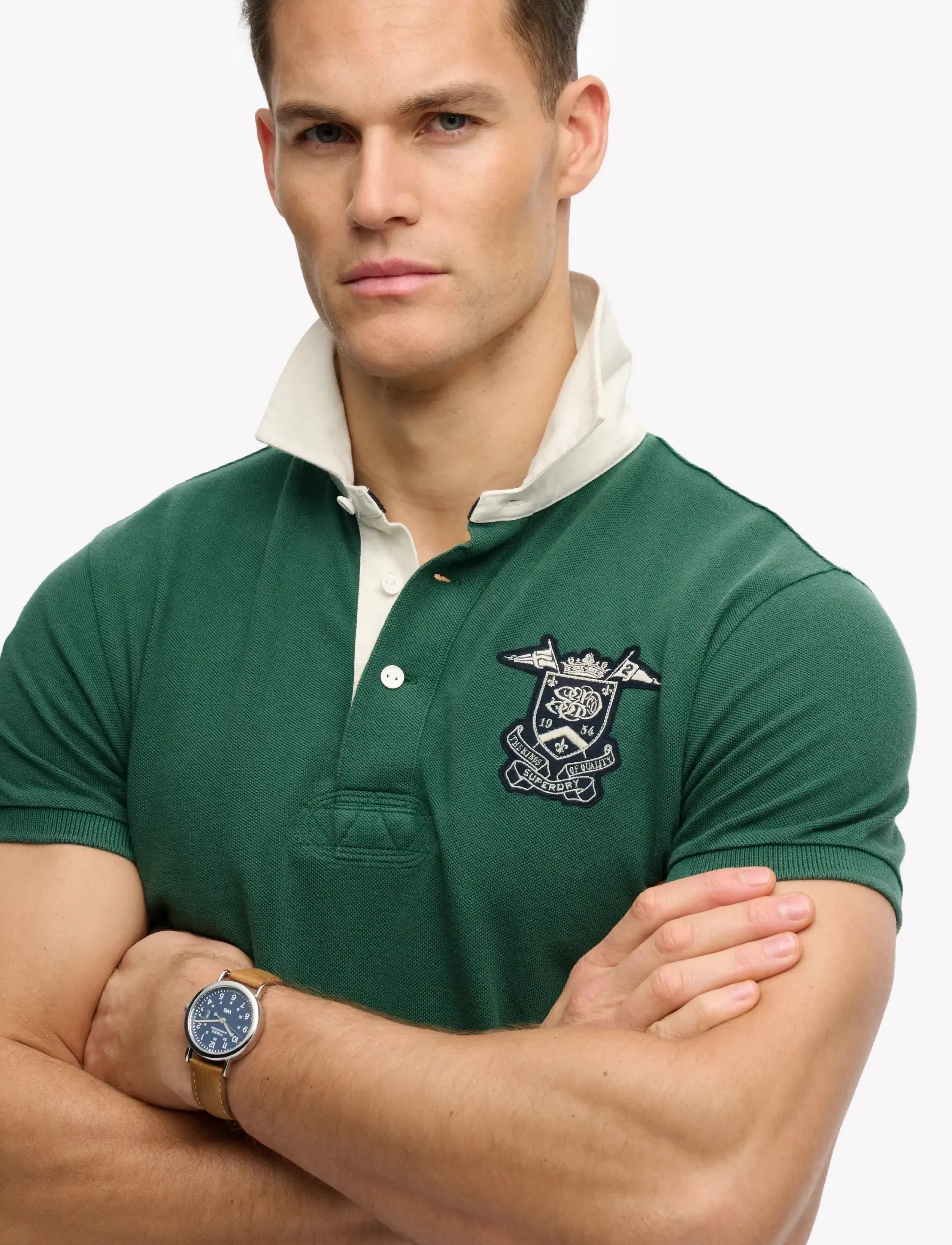 Superdry - VINTAGE PIQUE RUGBY POLO - kortærmede poloer - hunter green - 3