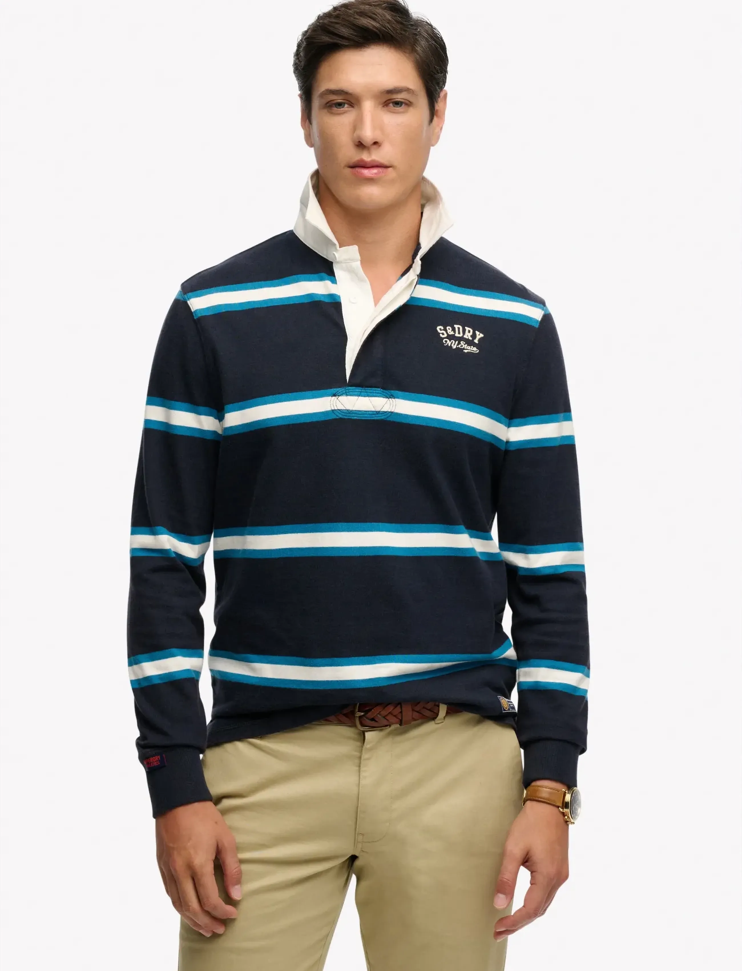 Superdry VINTAGE ATHLETIC STRIPE RUGBY - Tøj - NAVY STRIPE / navy