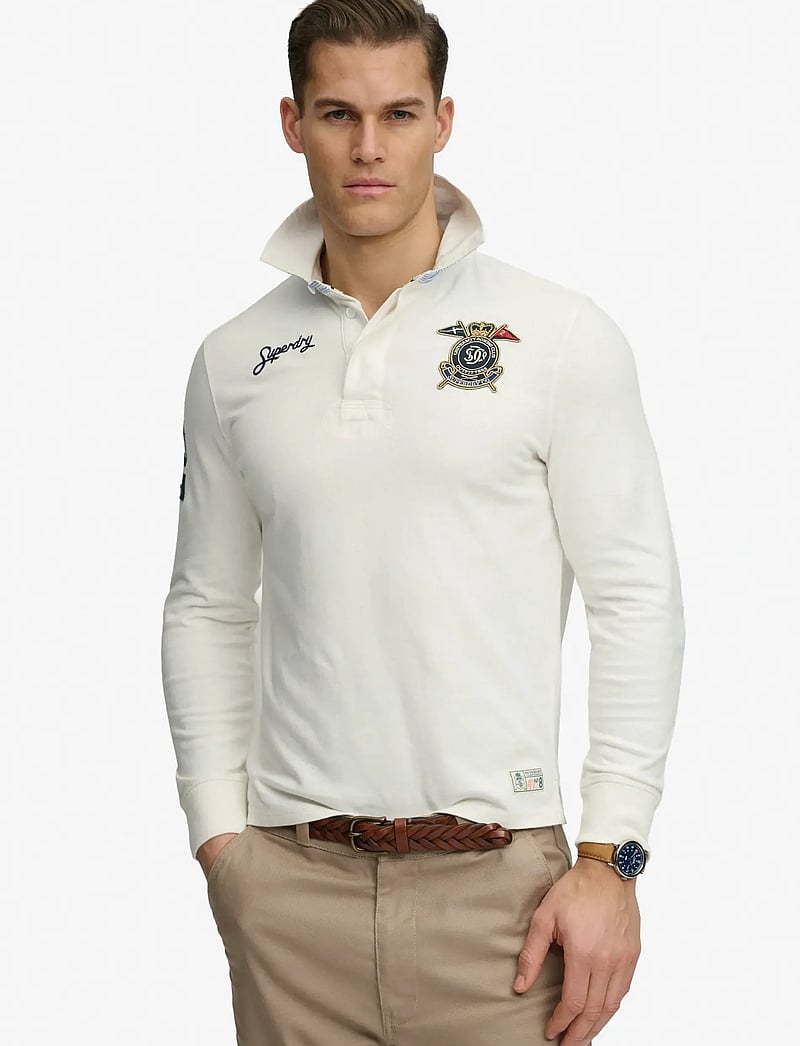 Superdry - DOUBLE EMBLEM RUGBY - langærmede poloer - chalk white - 0