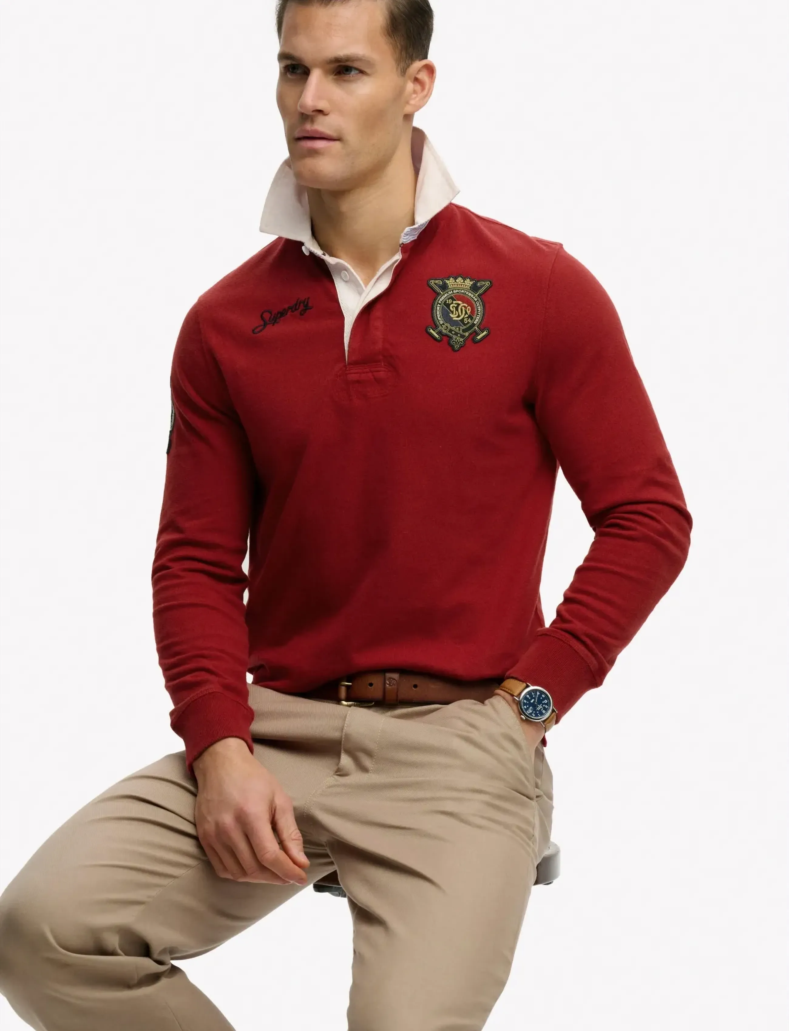 Superdry - DOUBLE EMBLEM RUGBY - long-sleeved polos - prep red - 4