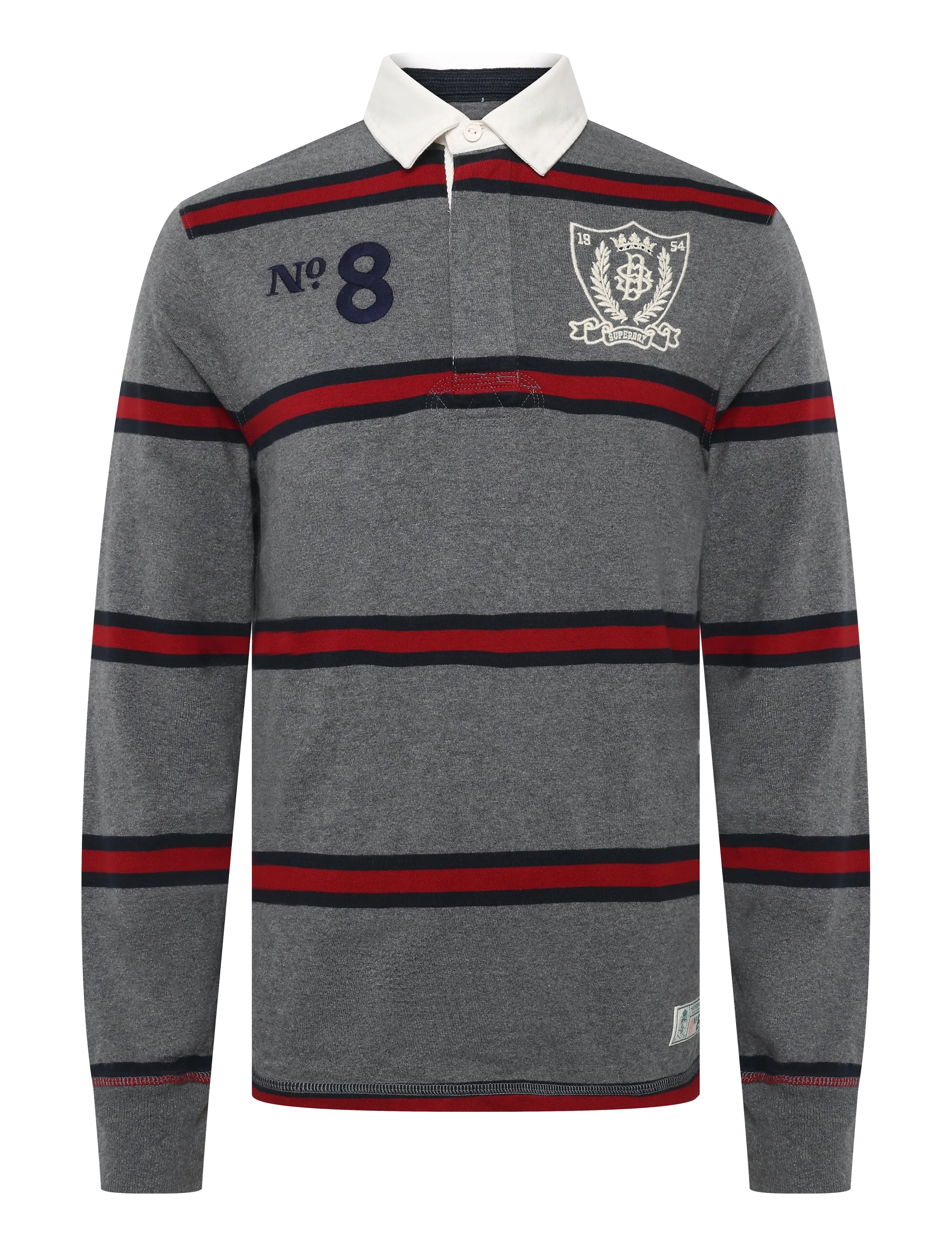 Superdry - DOUBLE EMBLEM STRIPE RUGBY - langärmelig - antique grey marl stripe - 1