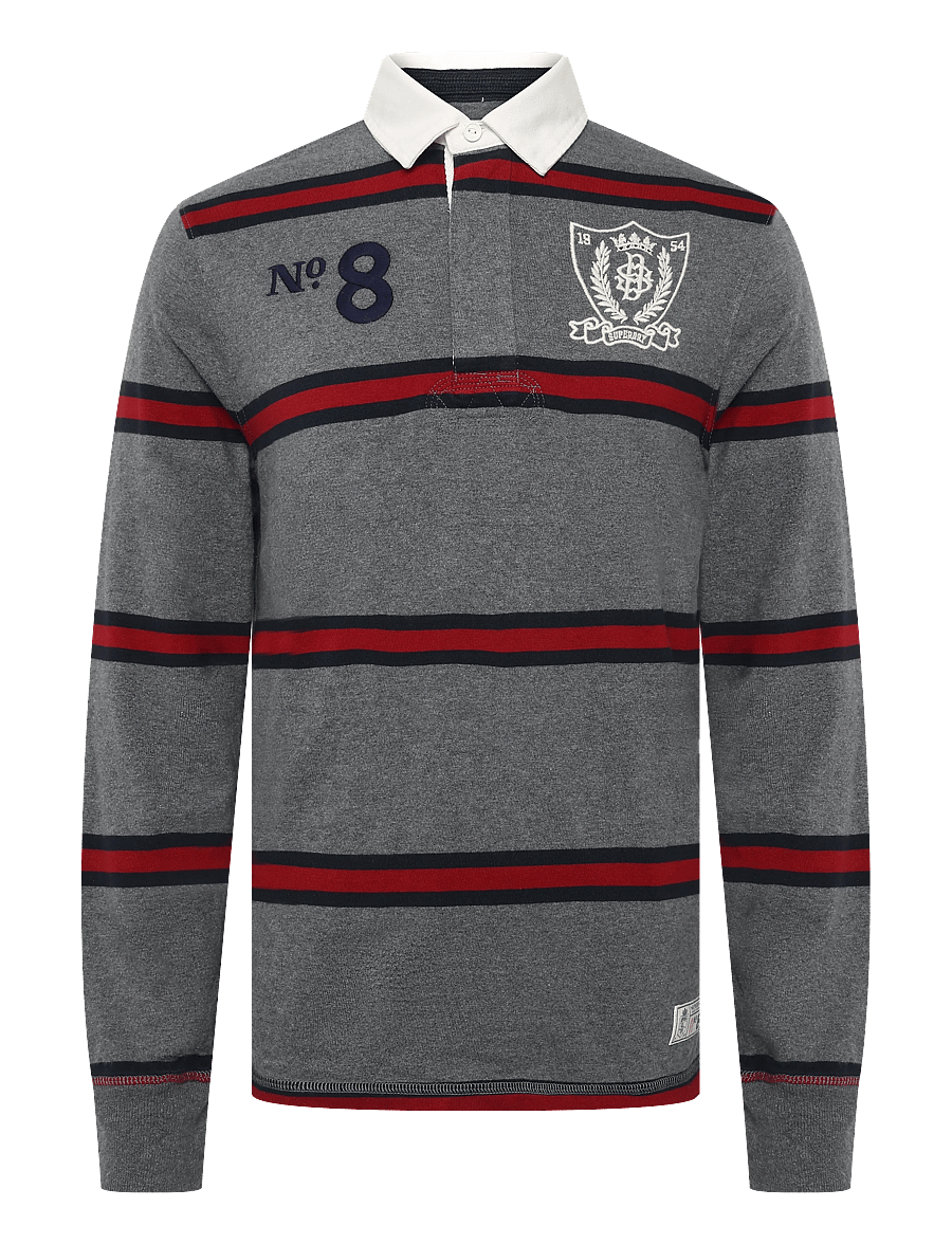 Superdry - DOUBLE EMBLEM STRIPE RUGBY - langärmelig - antique grey marl stripe - 1
