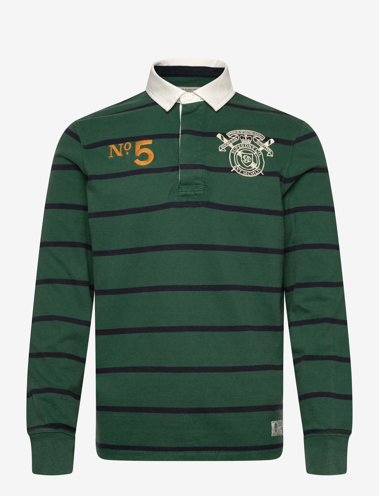 Superdry - DOUBLE EMBLEM STRIPE RUGBY - pikkade varrukatega polod - hunter green stripe - 1