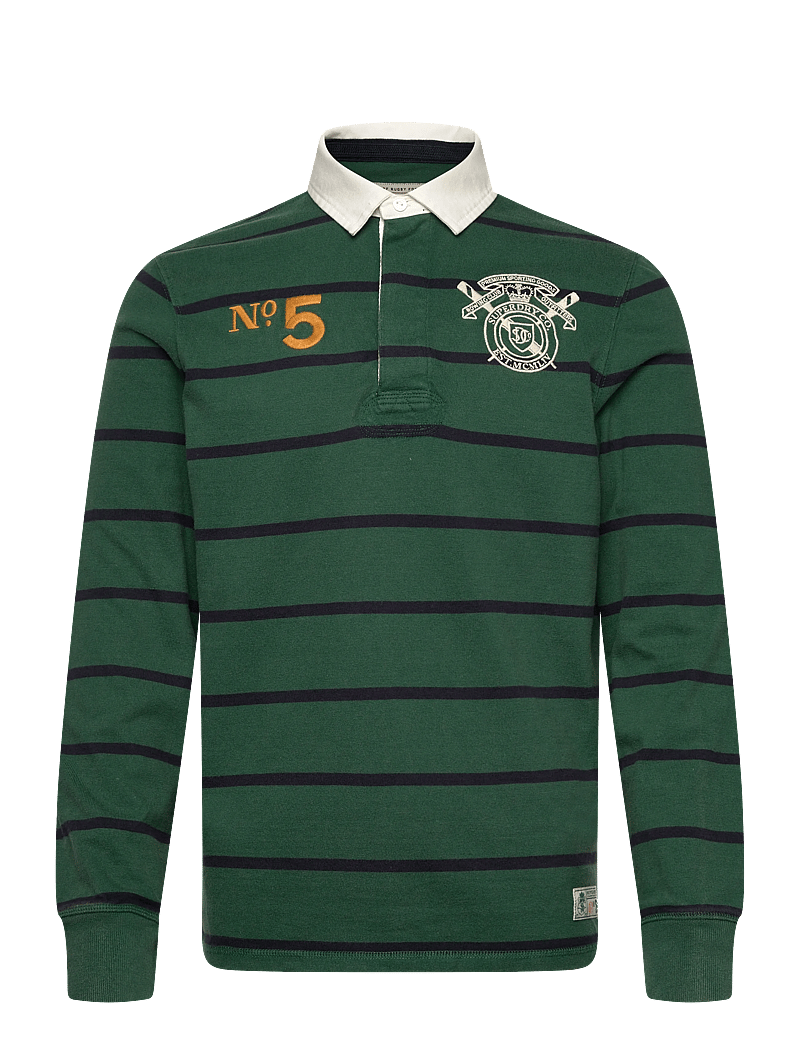 Superdry - DOUBLE EMBLEM STRIPE RUGBY - pikkade varrukatega polod - hunter green stripe - 1
