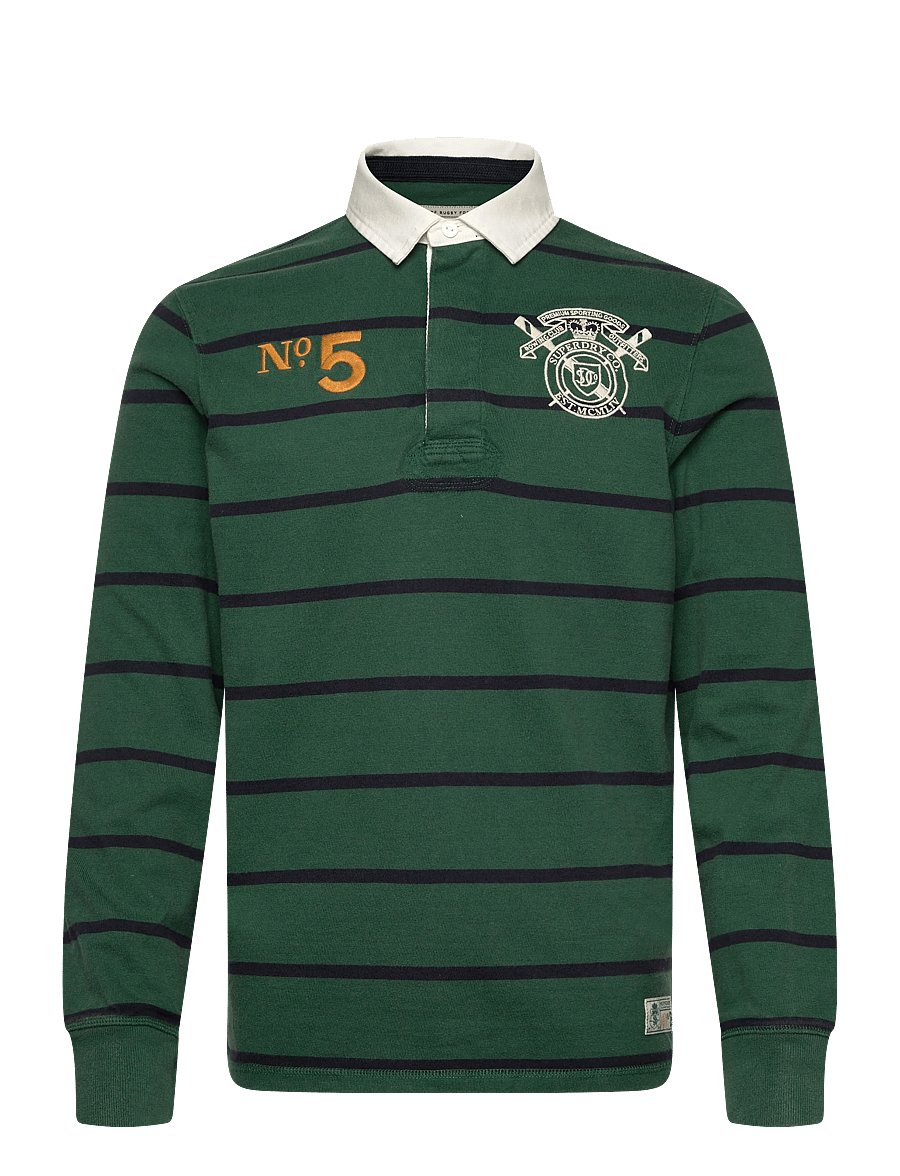 Superdry - DOUBLE EMBLEM STRIPE RUGBY - langerma pólóbolir - hunter green stripe - 1