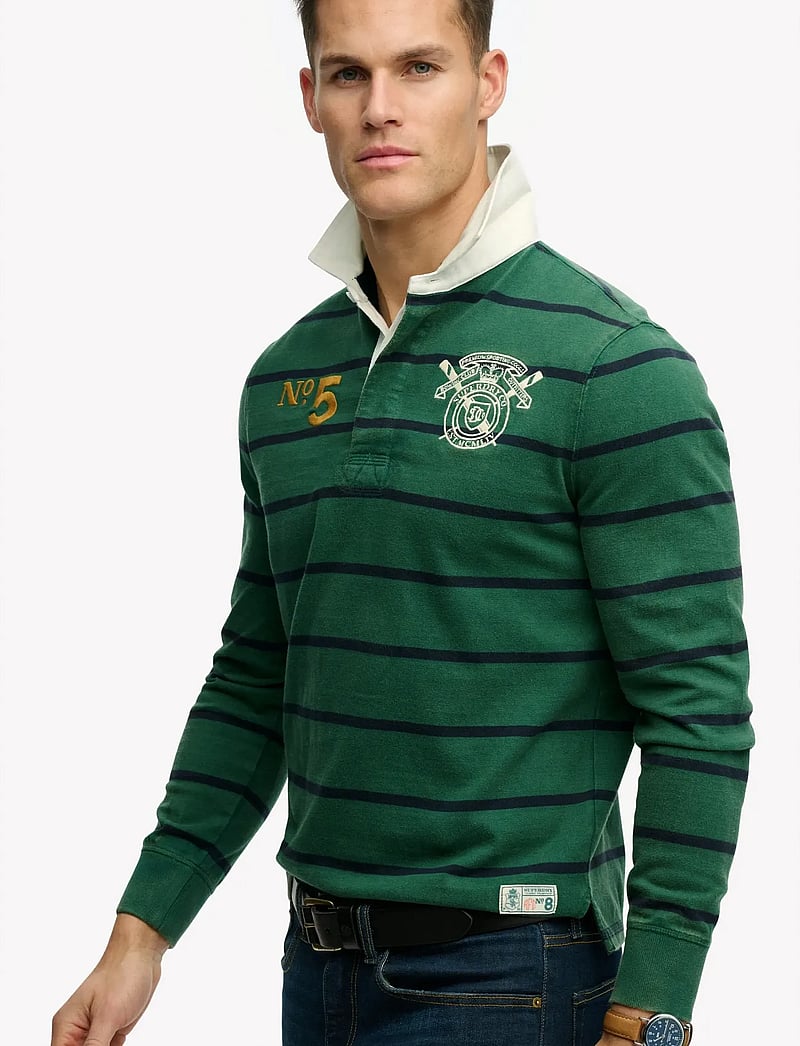 Superdry - DOUBLE EMBLEM STRIPE RUGBY - pikkade varrukatega polod - hunter green stripe - 4