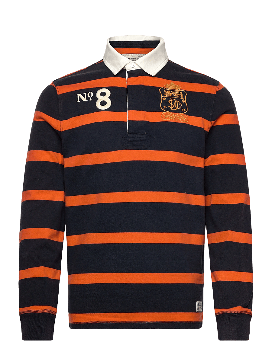 Superdry - DOUBLE EMBLEM STRIPE RUGBY - langermede - navy/orange stripe - 1