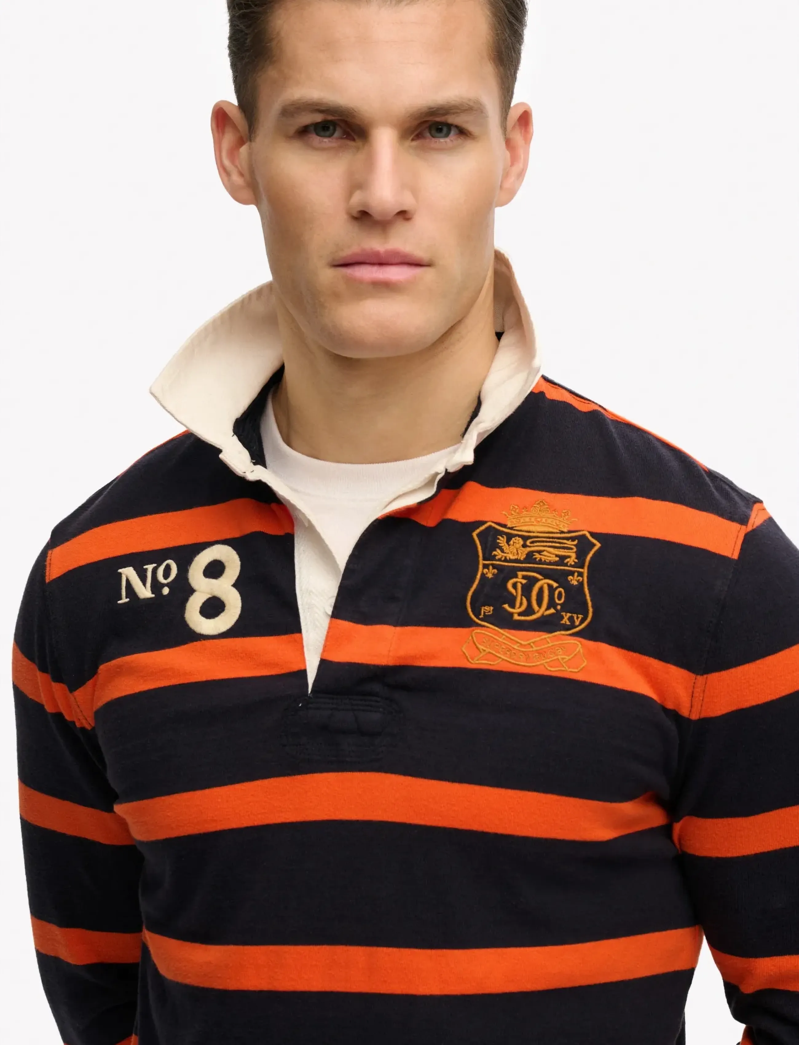 Superdry - DOUBLE EMBLEM STRIPE RUGBY - langærmede poloer - navy/orange stripe - 3