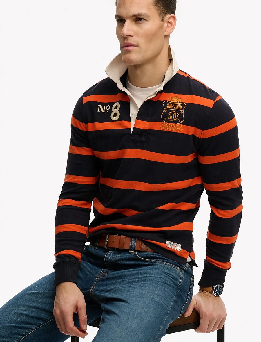 Superdry - DOUBLE EMBLEM STRIPE RUGBY - langermede - navy/orange stripe - 4