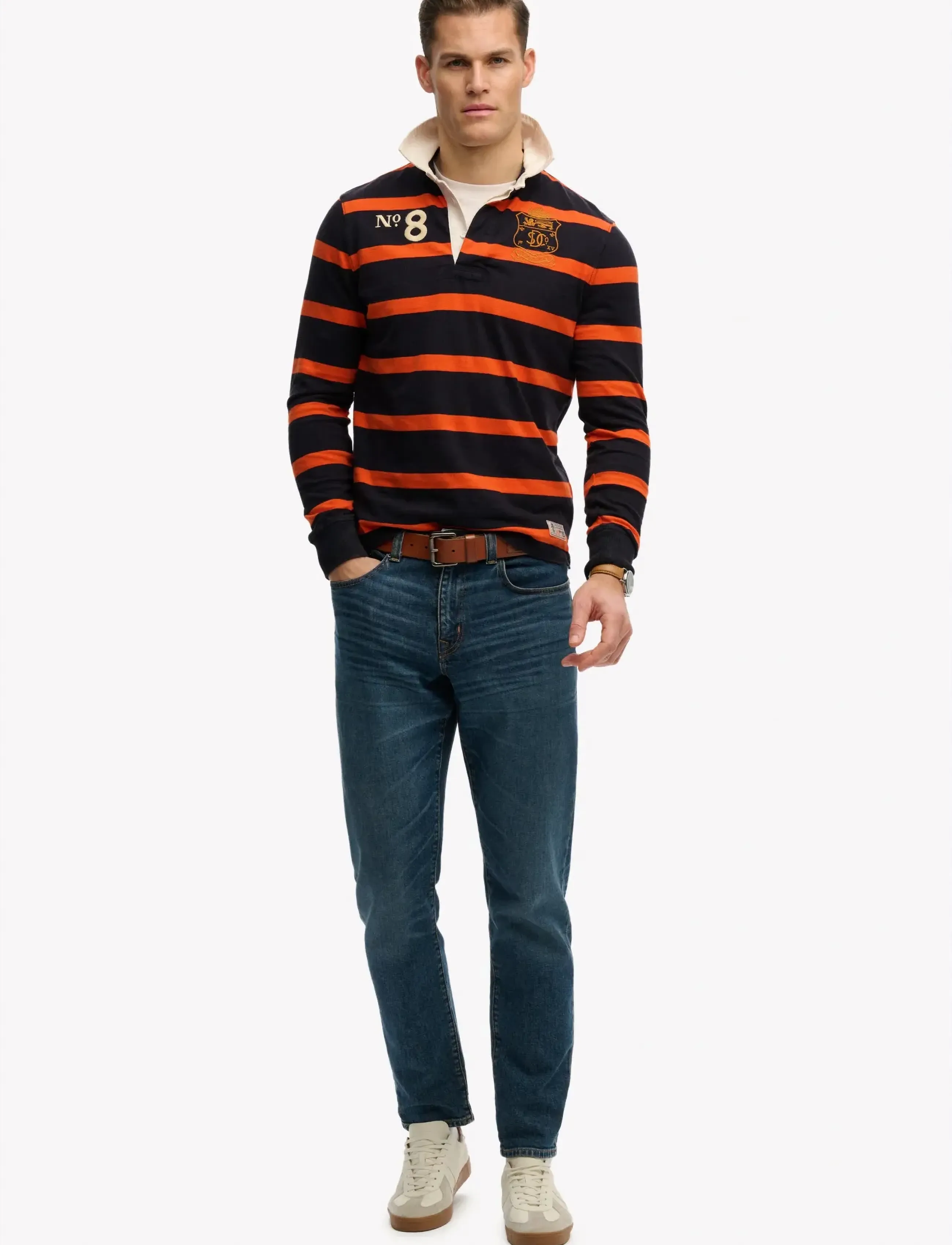 Superdry - DOUBLE EMBLEM STRIPE RUGBY - langærmede poloer - navy/orange stripe - 5