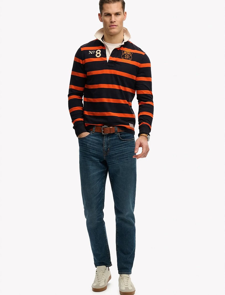 Superdry - DOUBLE EMBLEM STRIPE RUGBY - langermede - navy/orange stripe - 5