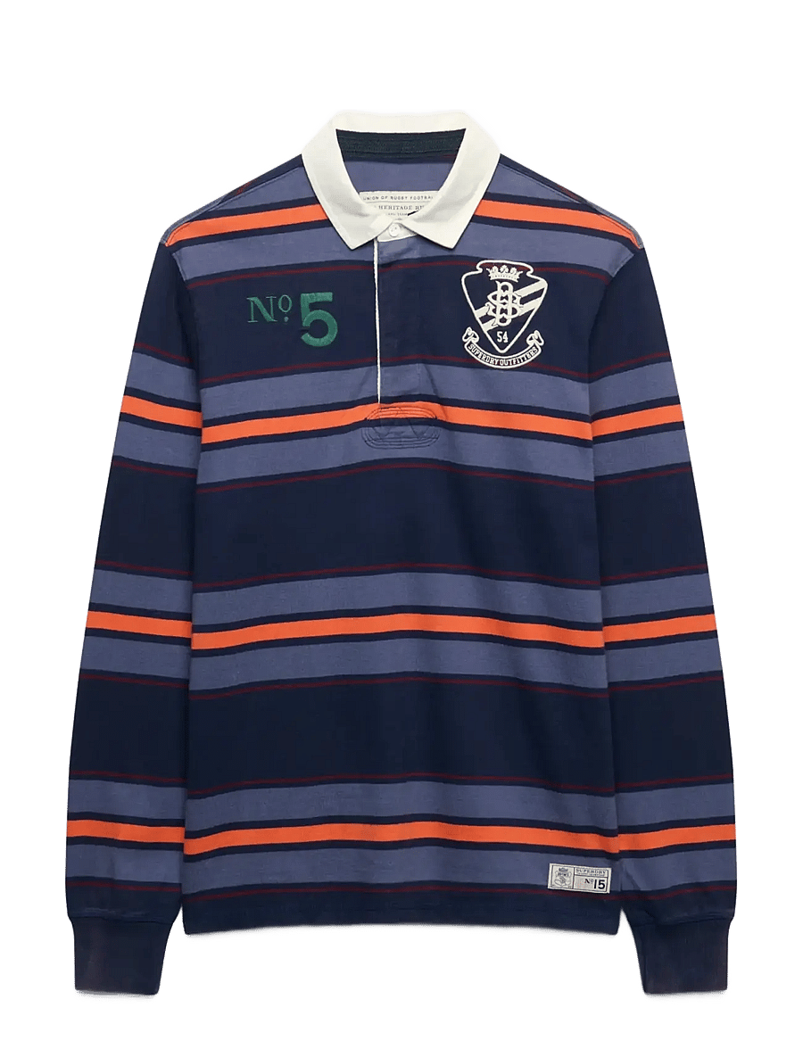 Superdry - DOUBLE EMBLEM STRIPE RUGBY - langärmelig - orange/navy stripe - 1