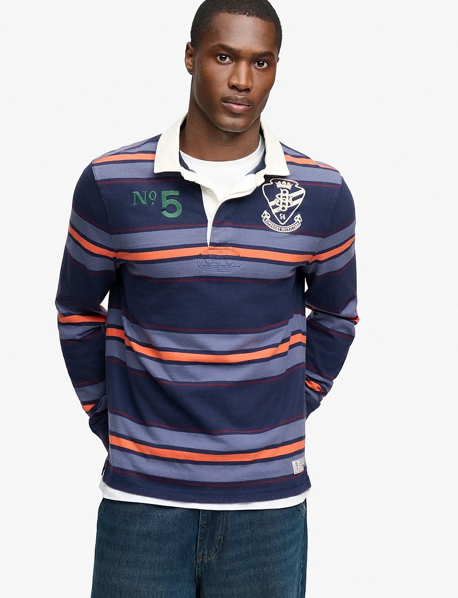 Superdry - DOUBLE EMBLEM STRIPE RUGBY - langärmelig - orange/navy stripe - 0