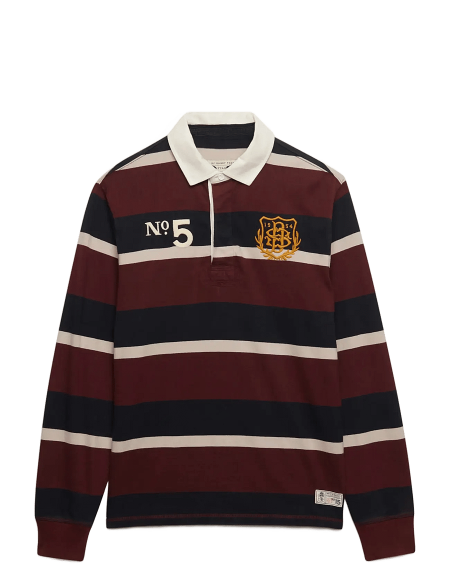 Superdry - DOUBLE EMBLEM STRIPE RUGBY - long-sleeved polos - port/navy stripe - 1