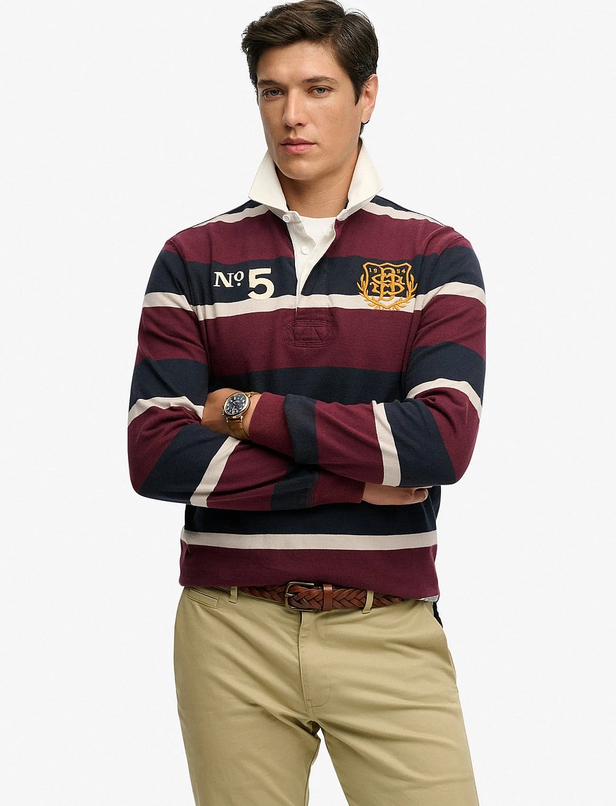 Superdry - DOUBLE EMBLEM STRIPE RUGBY - long-sleeved polos - port/navy stripe - 0