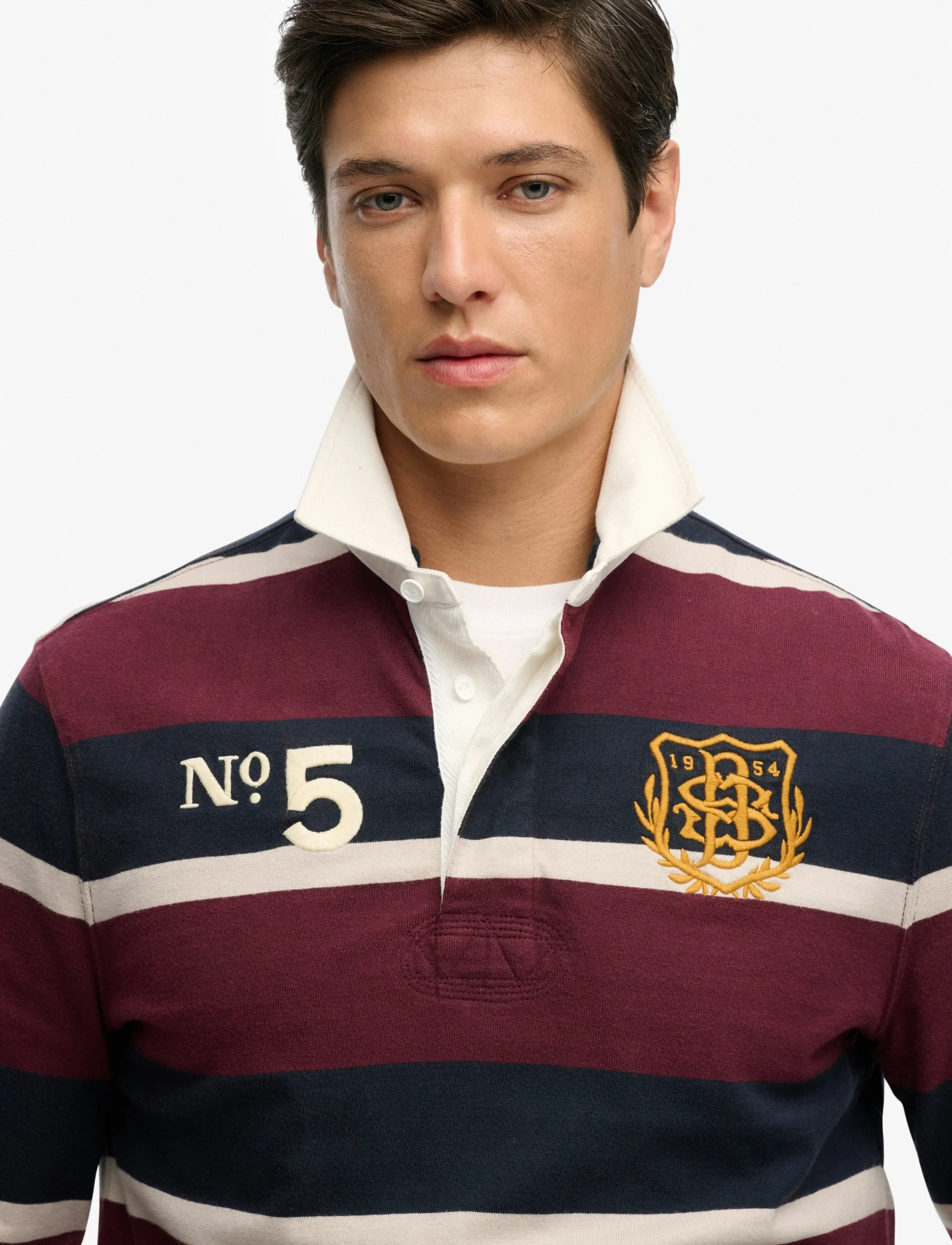 Superdry - DOUBLE EMBLEM STRIPE RUGBY - long-sleeved polos - port/navy stripe - 3