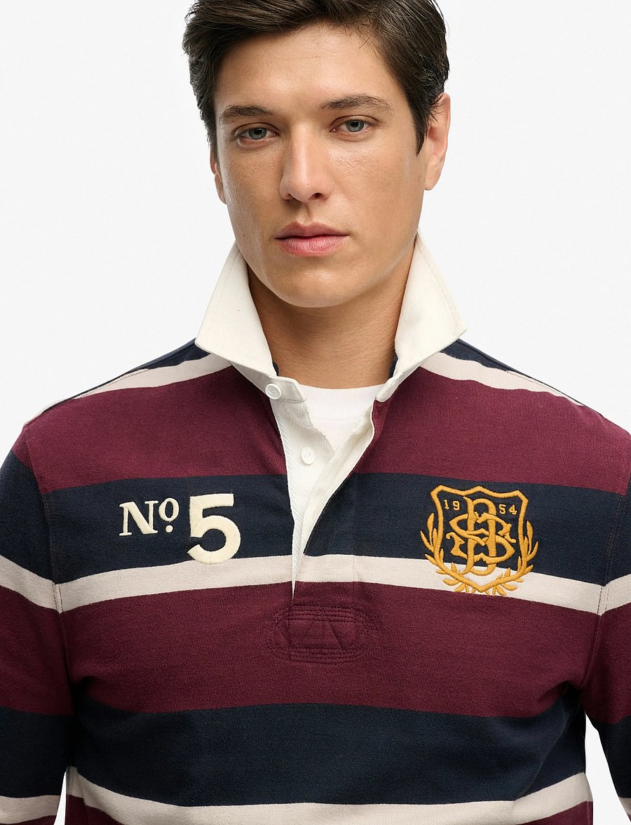 Superdry - DOUBLE EMBLEM STRIPE RUGBY - long-sleeved polos - port/navy stripe - 3