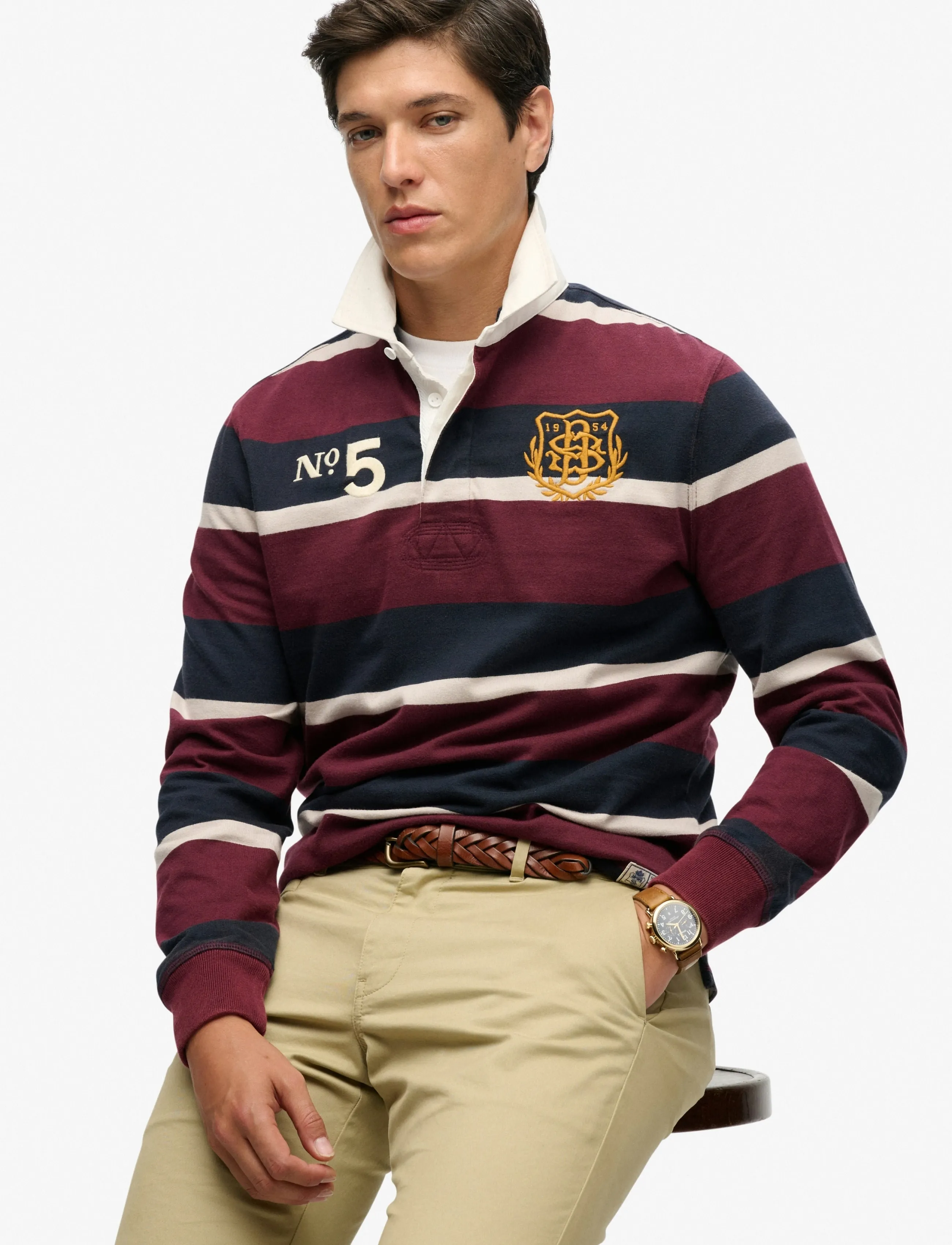 Superdry - DOUBLE EMBLEM STRIPE RUGBY - long-sleeved polos - port/navy stripe - 4