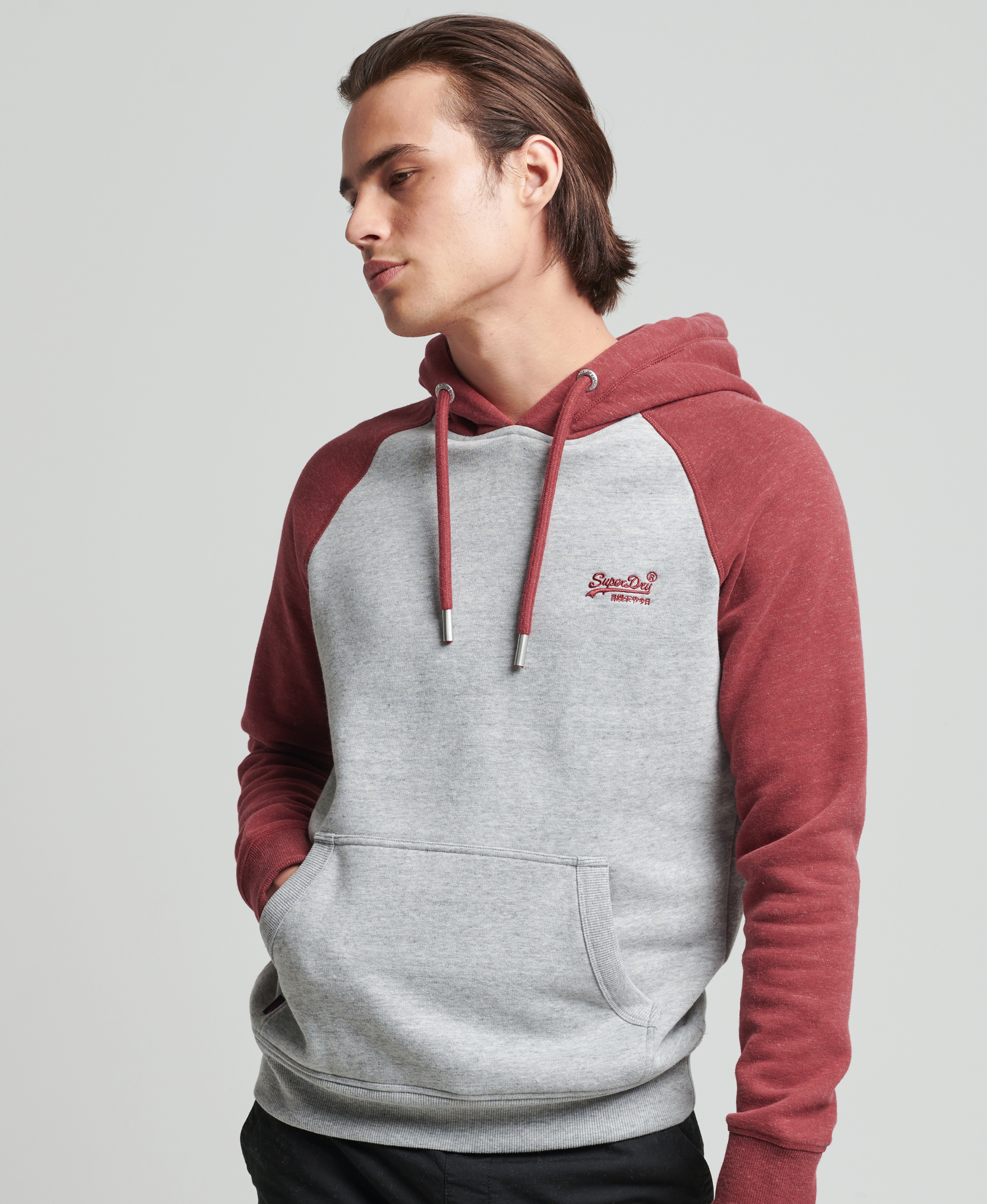 Superdry - VINTAGE LOGO EMB BASEBALL HOOD - athletic grey marl/rhubarb marl - 2
