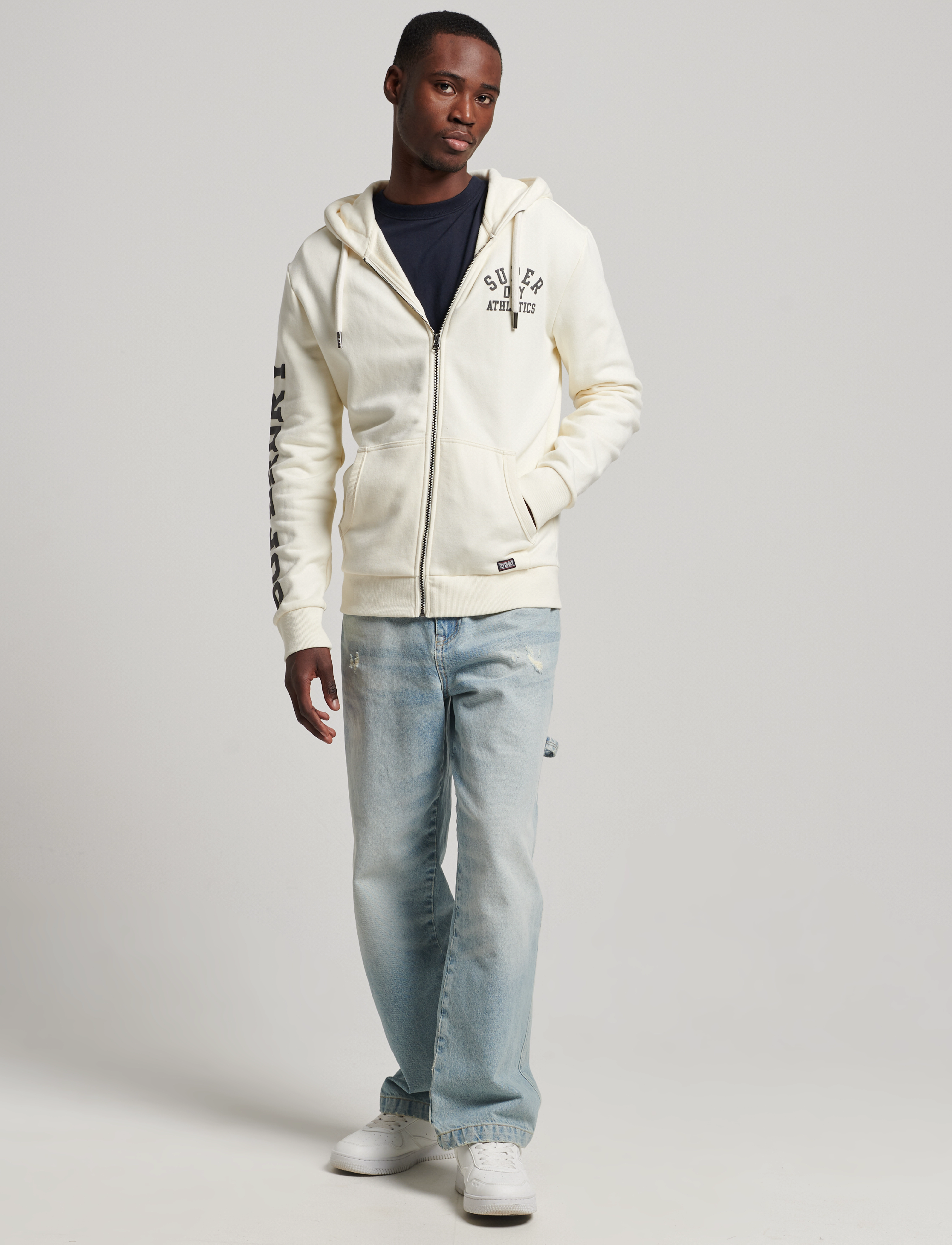 Superdry - VINTAGE GYM ATHLETIC ZIPHOOD - winter cream - 2