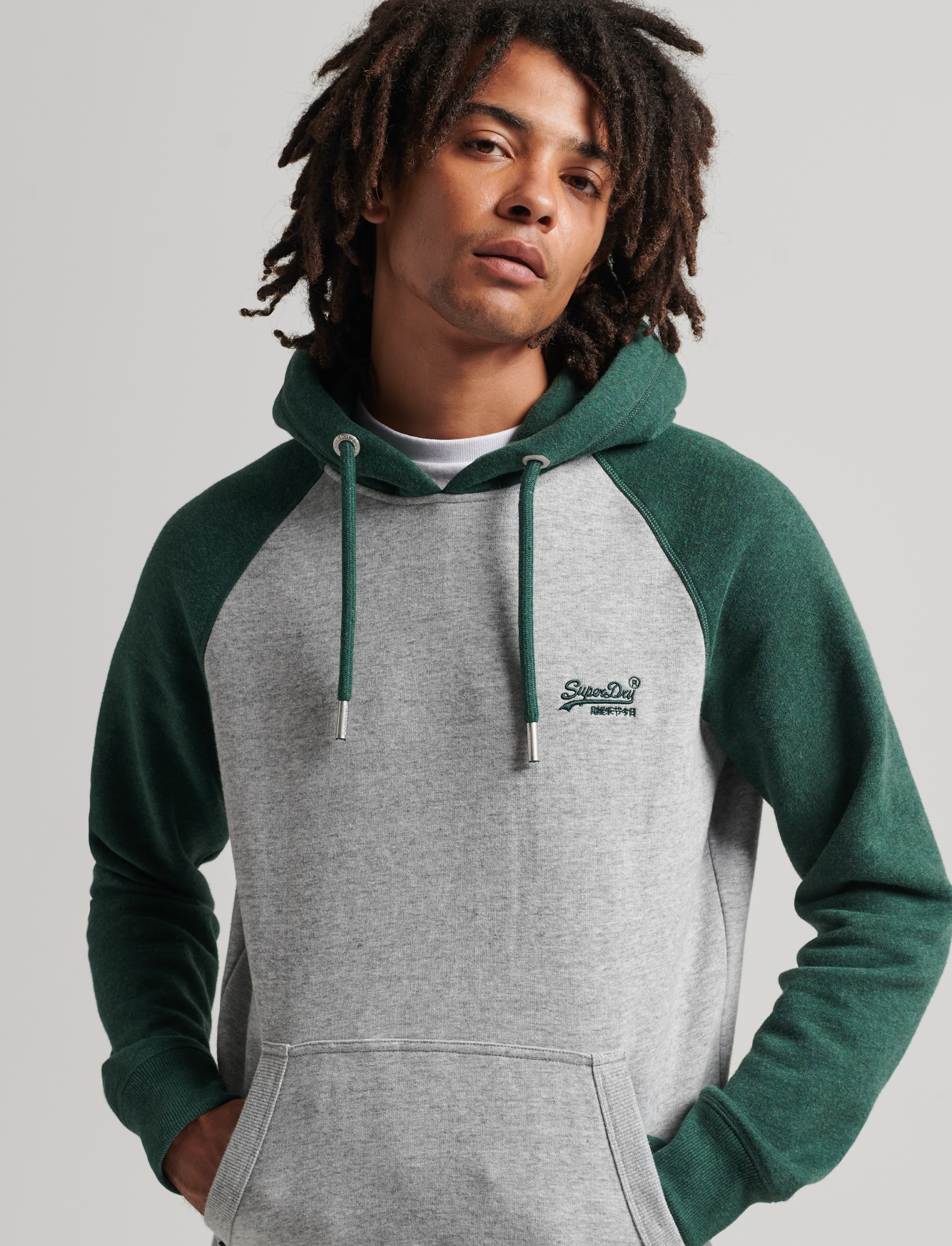Superdry - VINTAGE LOGO EMB BASEBALL HOOD - athletic grey marl/campus green marl - 2