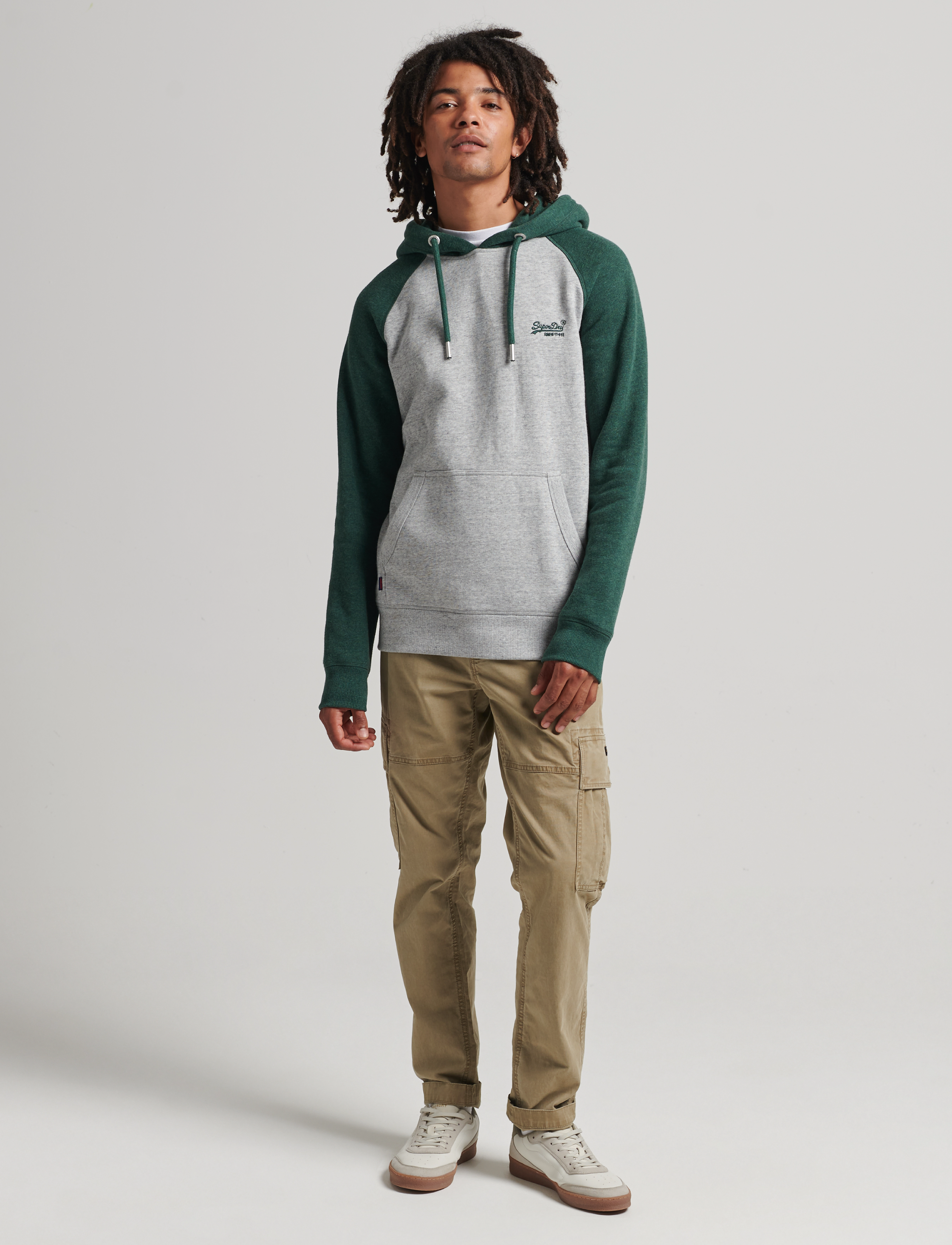 Superdry - VINTAGE LOGO EMB BASEBALL HOOD - athletic grey marl/campus green marl - 3