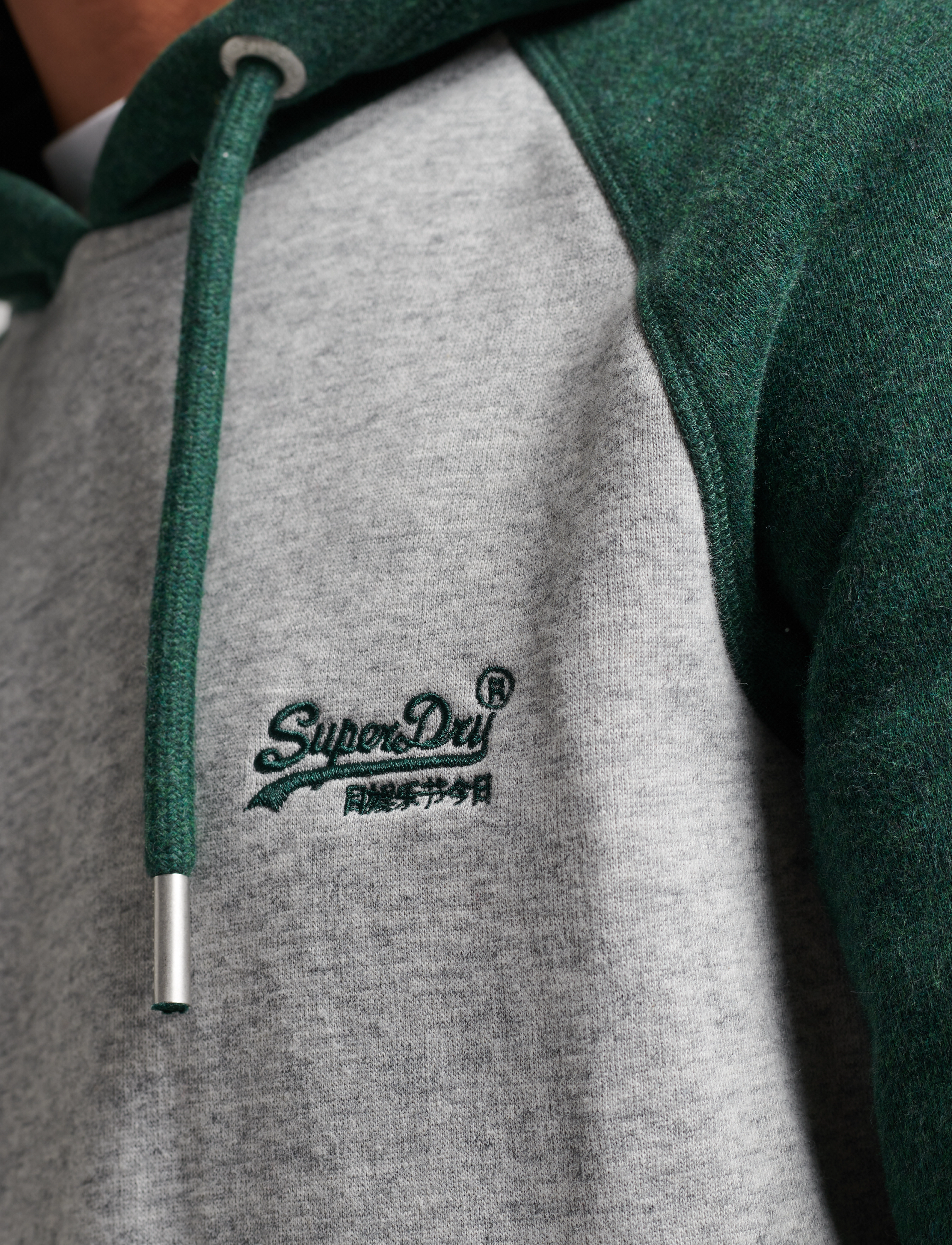Superdry - VINTAGE LOGO EMB BASEBALL HOOD - athletic grey marl/campus green marl - 4